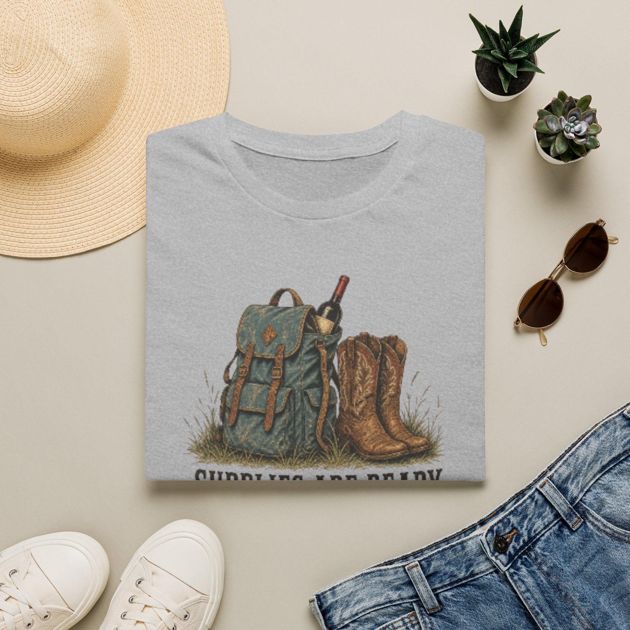 Camping Backpack & Boots T-Shirt — “Supplies Are Ready” Outdoor Tee