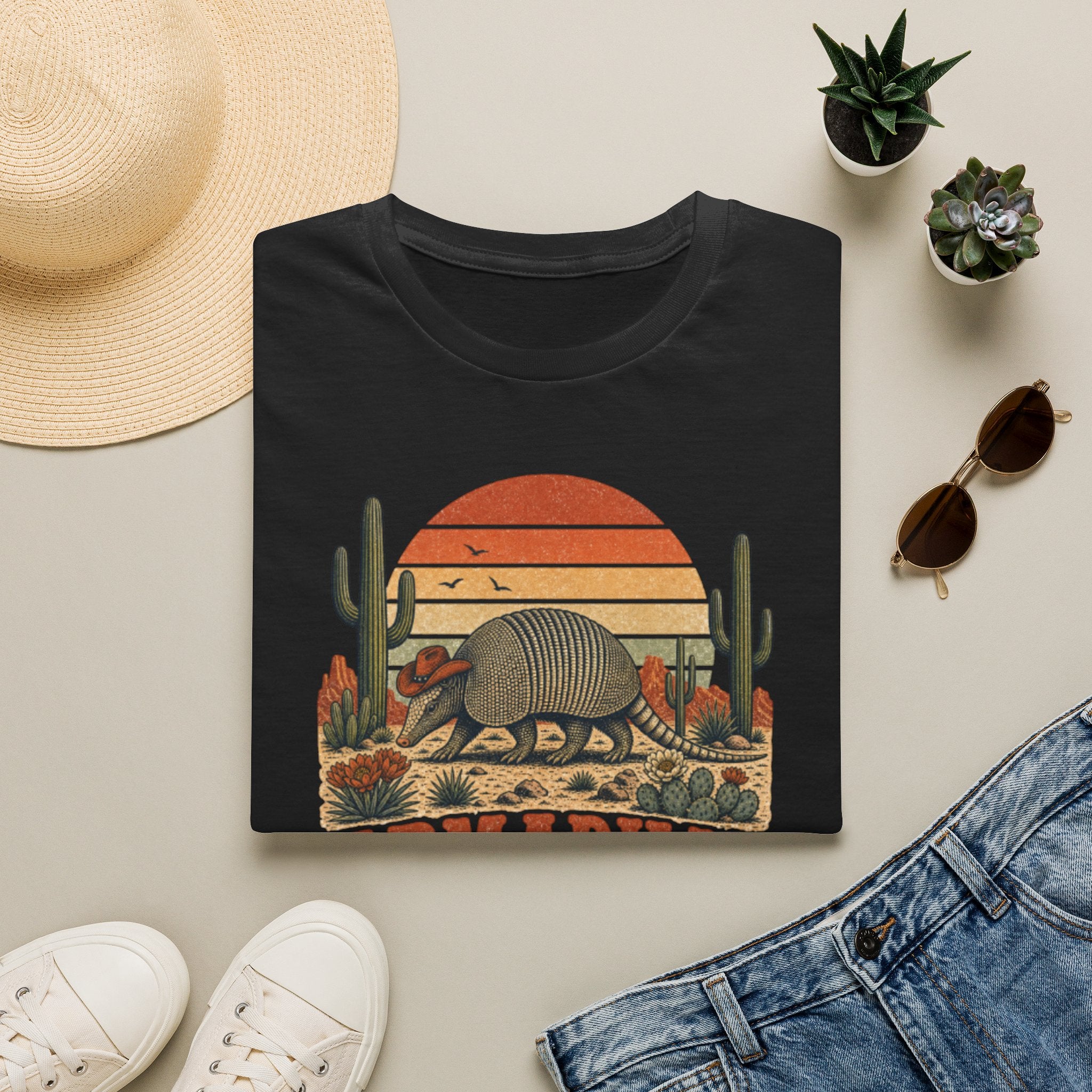 Armadillo Country T-Shirt — Retro Desert Sunset Graphic Shirt