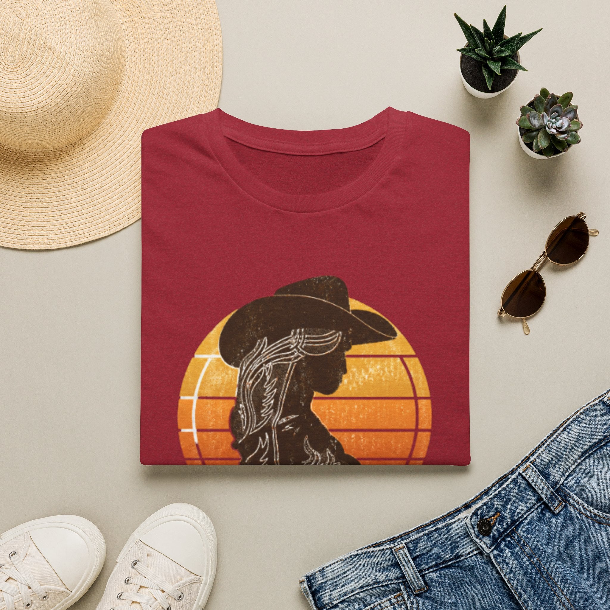 Cowgirl Silhouette T-Shirt — Retro Sunset Western Graphic Tee