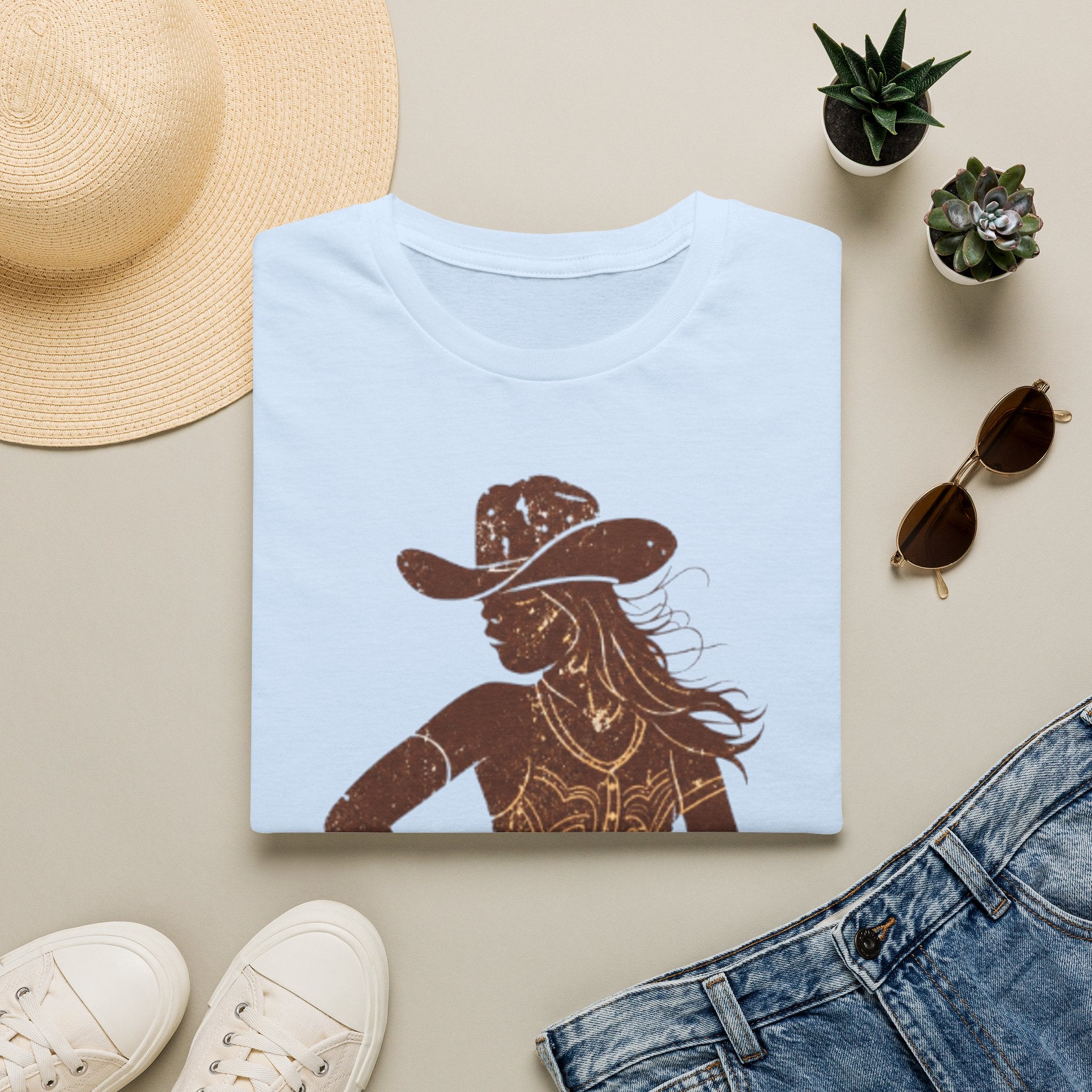 Cowgirl Silhouette T‑Shirt — Rustic Western Woman Graphic Tee