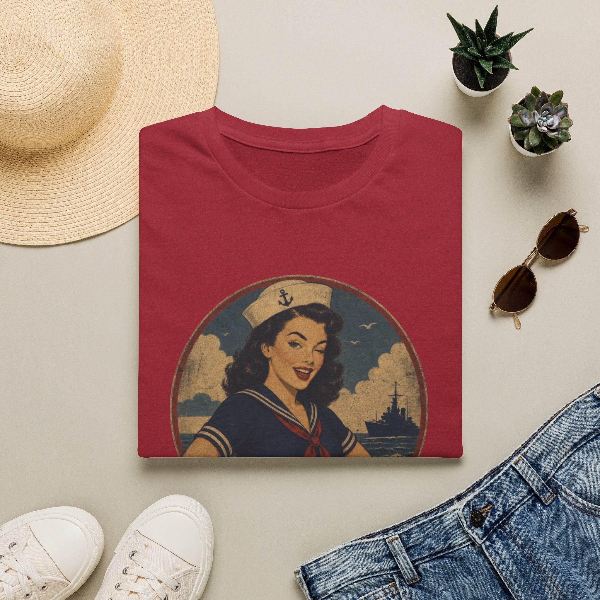 Vintage Sailor Girl T-Shirt — “Smoothing Like a Sailor” Retro Navy Pin-Up Tee