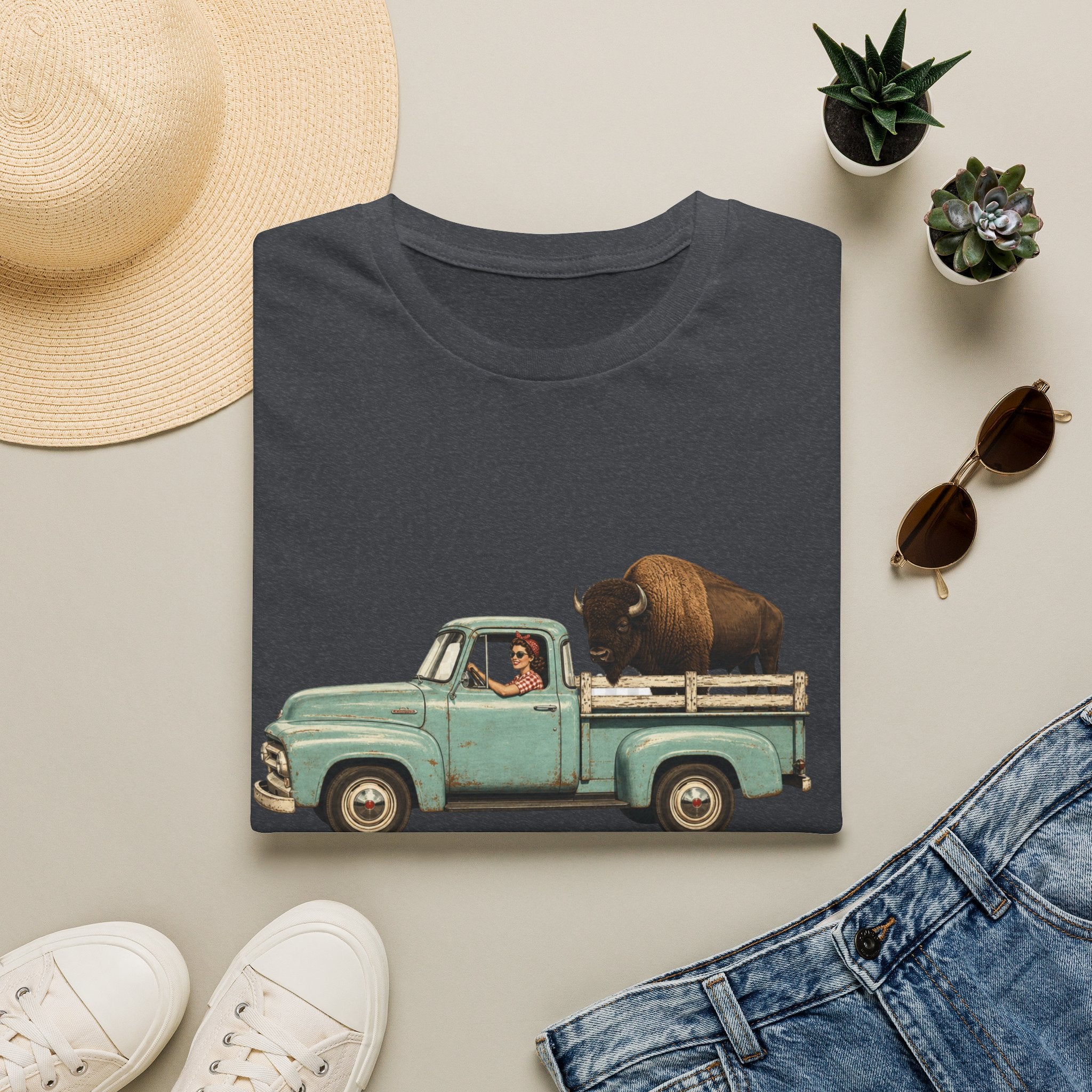 Vintage Truck & Buffalo T-Shirt — Retro Western Road Trip Tee