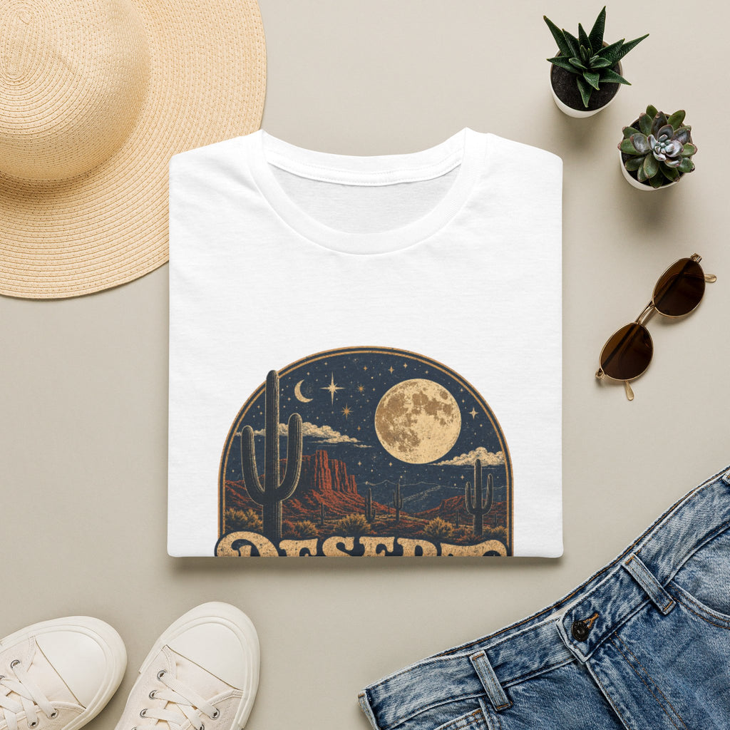 Desert Nights Graphic T-Shirt — “Desert Nights & Lights” Retro Moonlit Cactus Tee