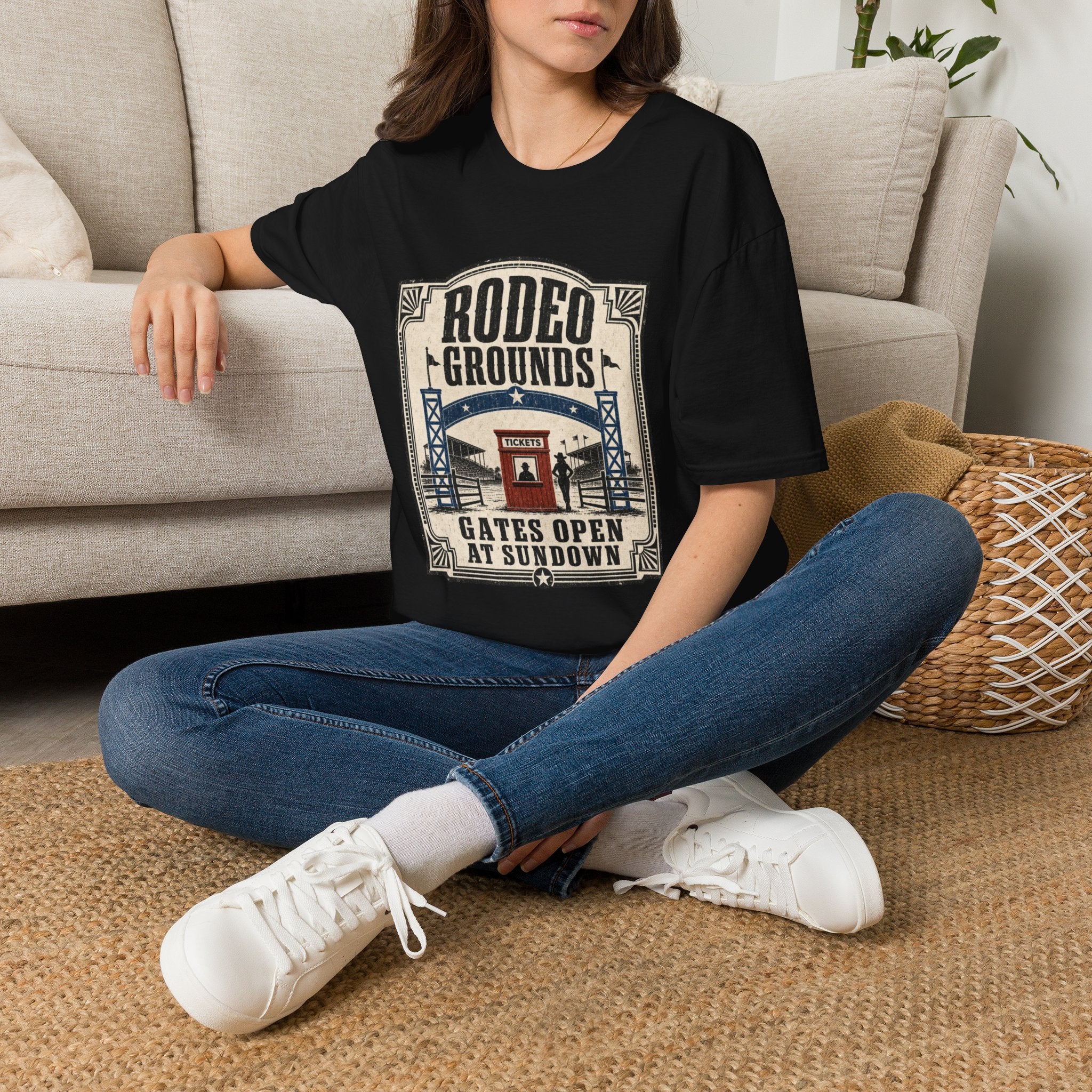 Rodeo Grounds T-Shirt — Vintage Western 'Gates Open at Sundown' Tee