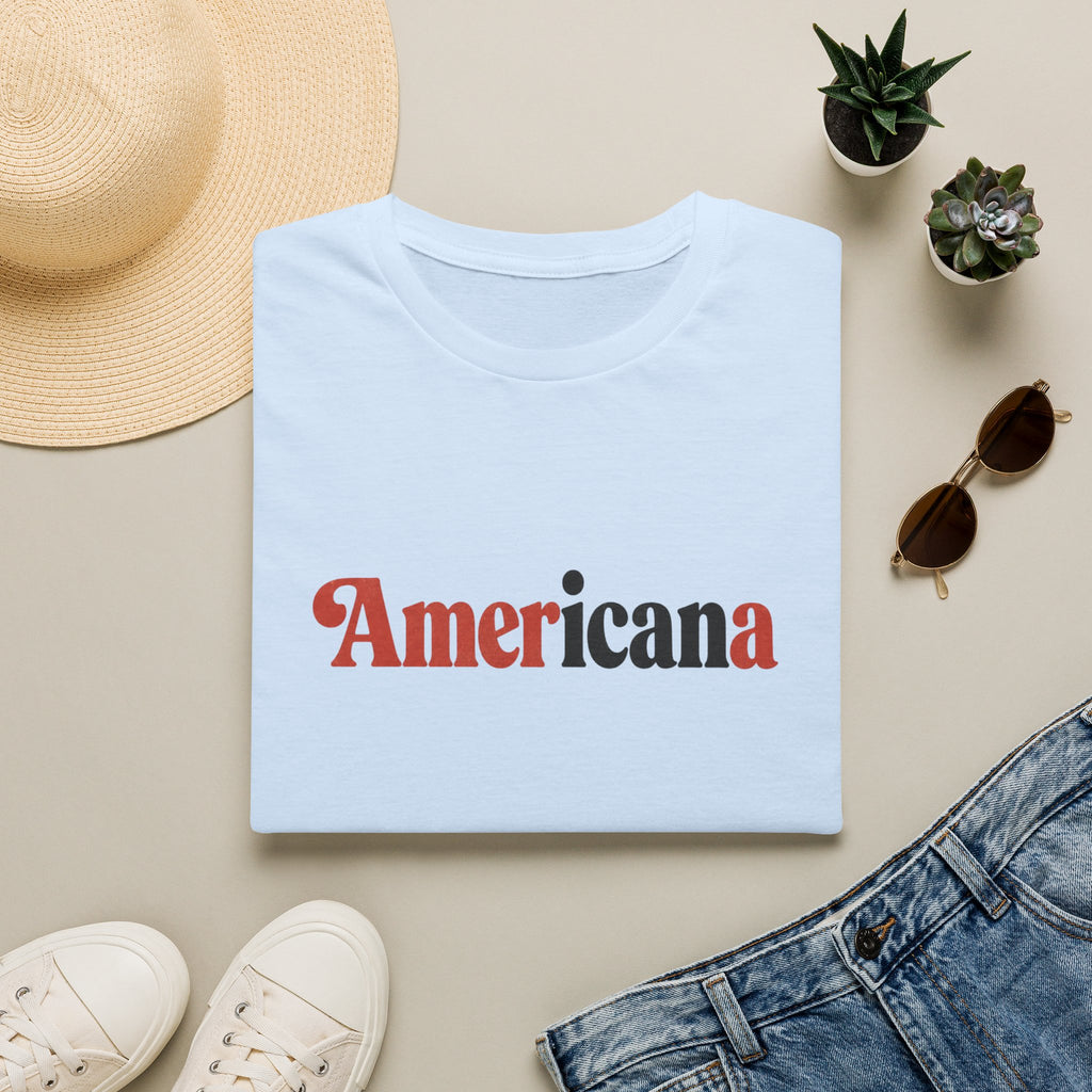 Americana Graphic T-Shirt — Retro Red & Black Text Tee