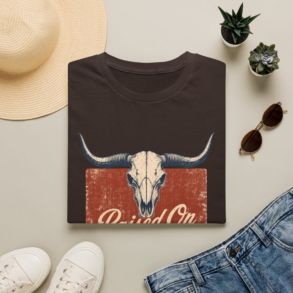 Raised On God’s Country T-Shirt — Western Longhorn Skull Tee
