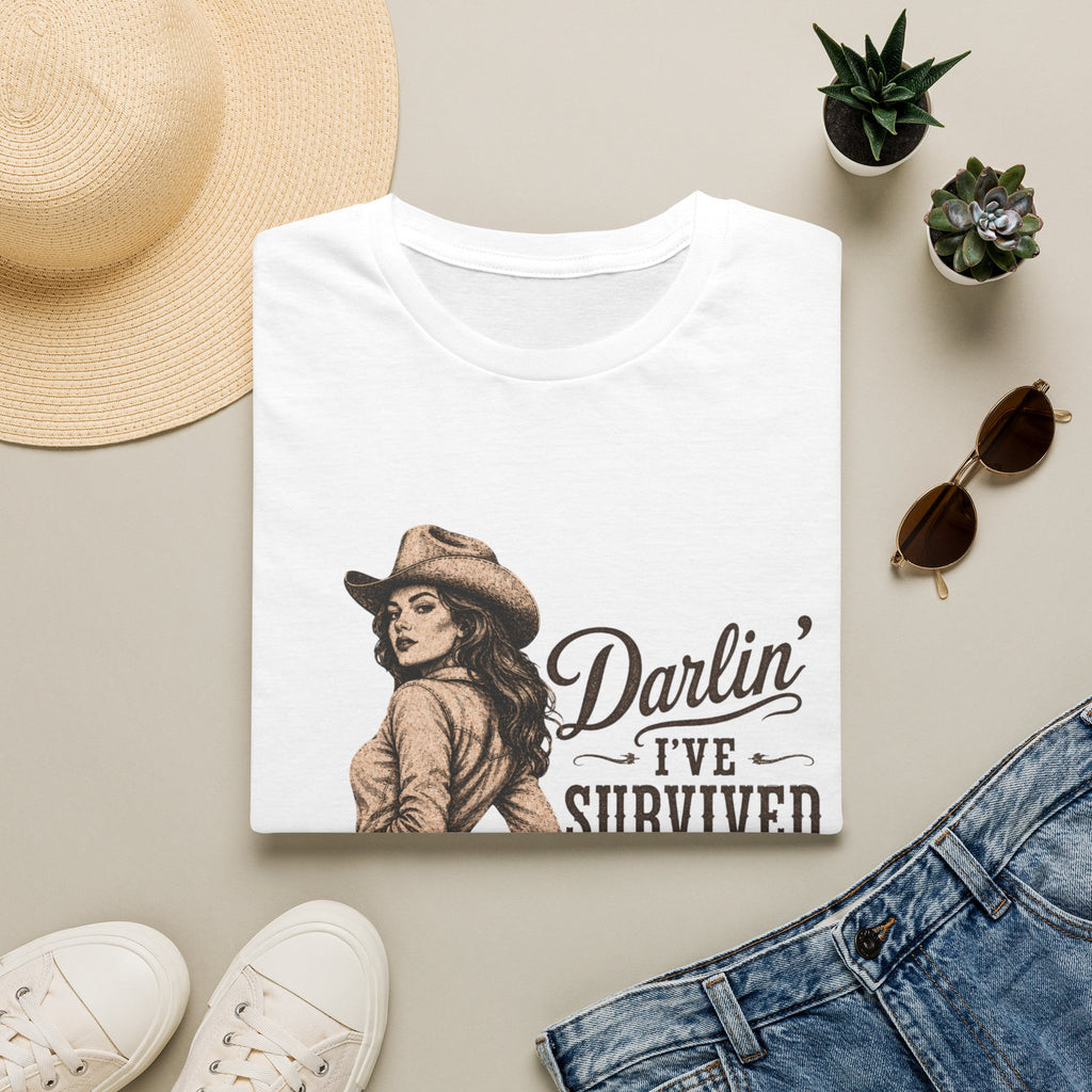 Cowgirl T‑Shirt — "Darlin' I've Survived Worse Than This" Vintage Western Tee