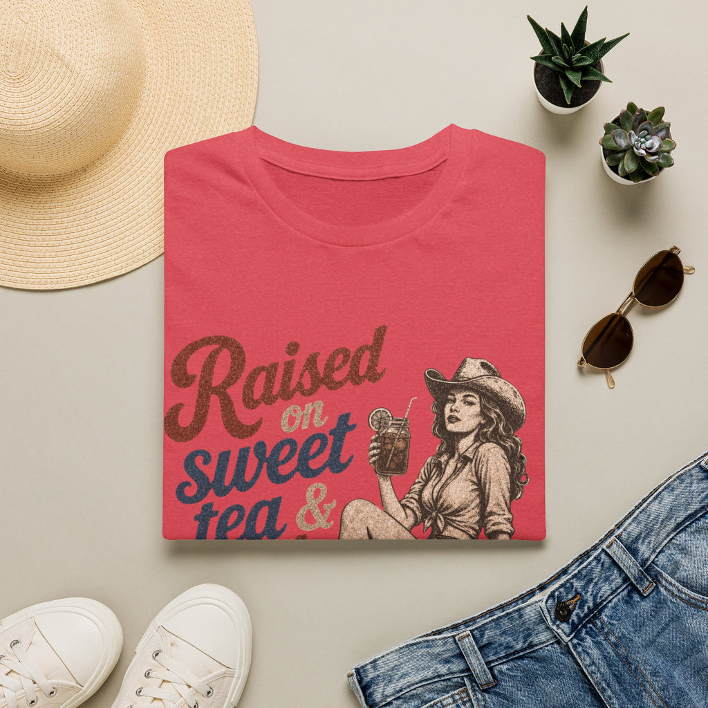 Raised on Sweet Tea & Bad Decisions T-Shirt — Southern Cowgirl Retro Graphic Tee