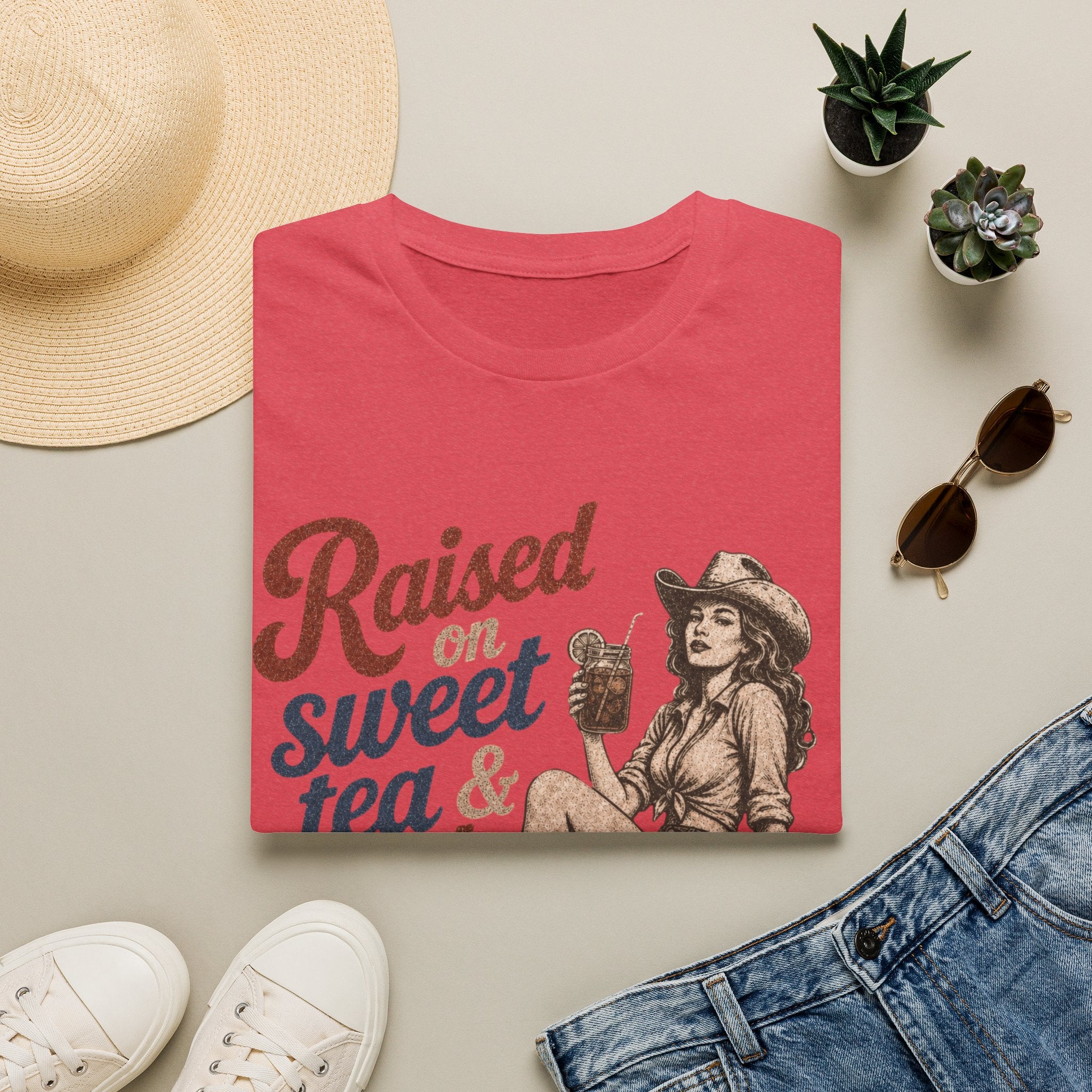 Raised on Sweet Tea & Bad Decisions T-Shirt — Southern Cowgirl Retro Graphic Tee