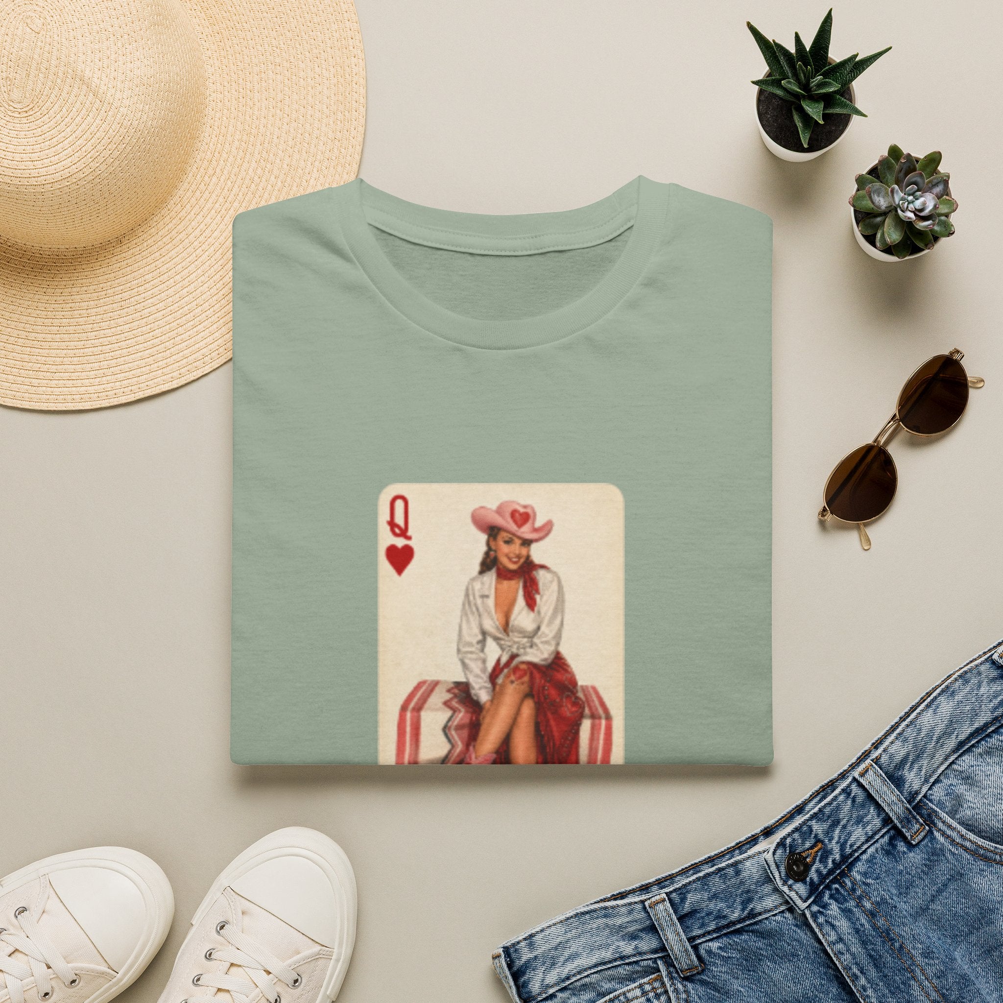 Queen of Hearts Cowboy T‑Shirt — Vintage Playing Card Western Graphic Tee