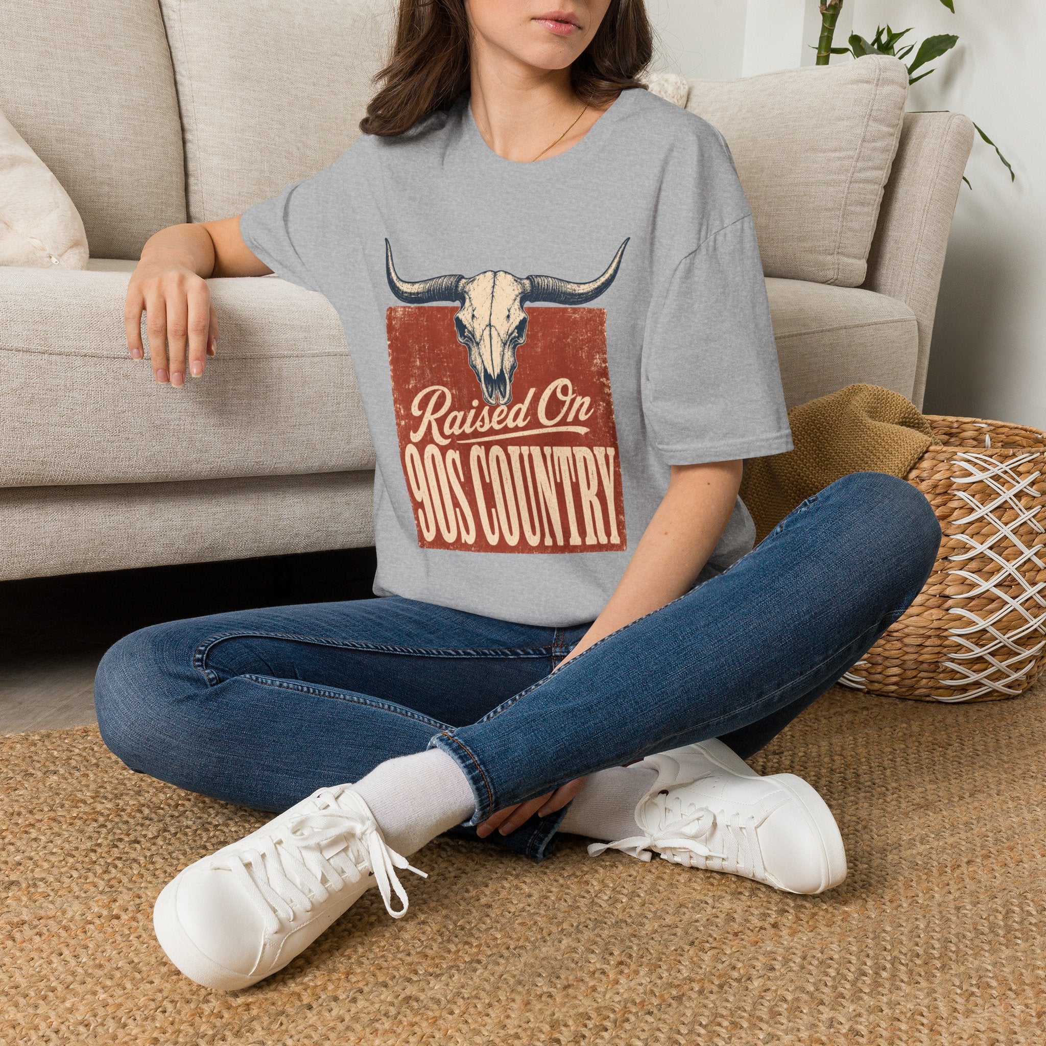 Raised On God’s Country T-Shirt — Western Longhorn Skull Tee