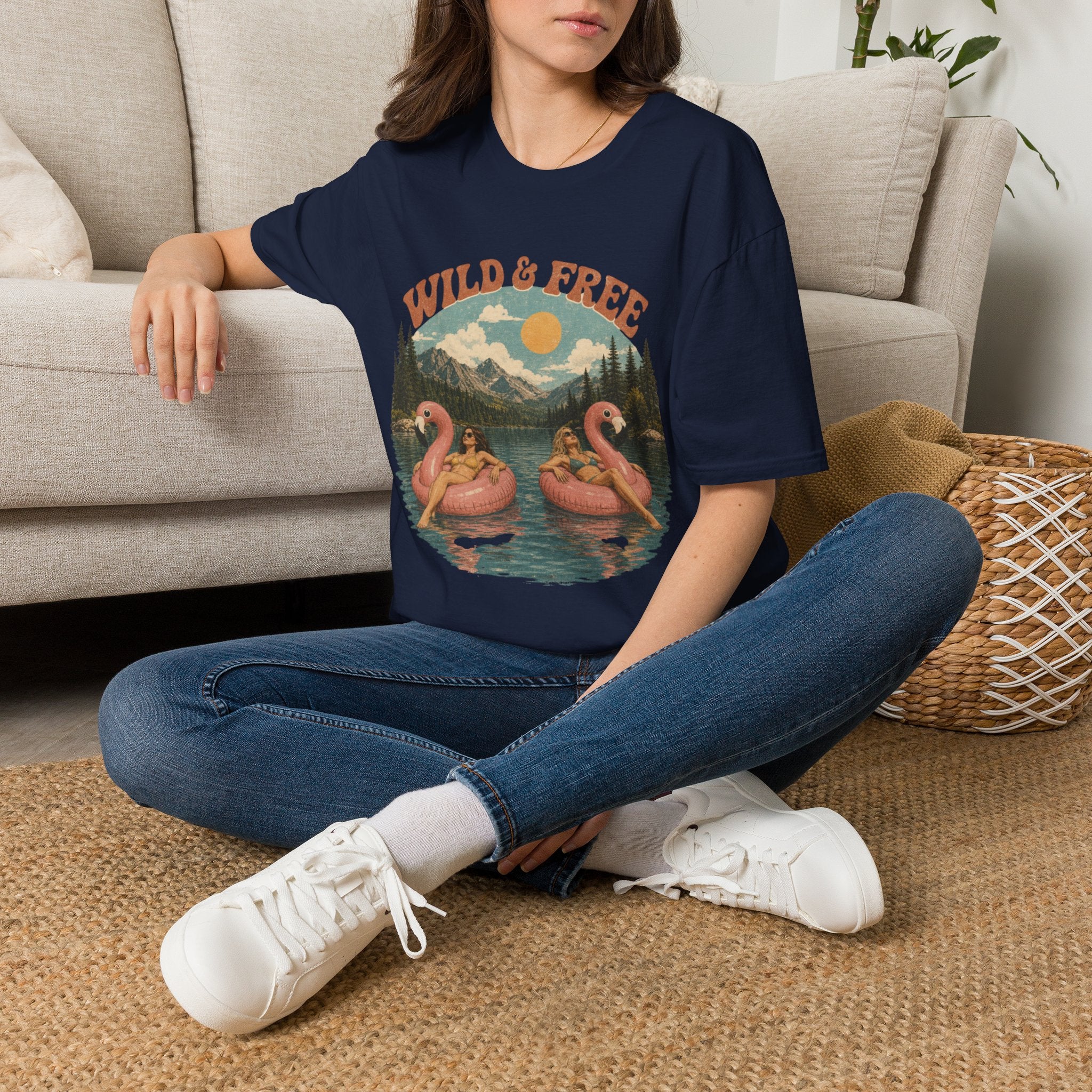 Wild & Free Vintage Nature T-Shirt — Flamingo Mountain Scenic Tee