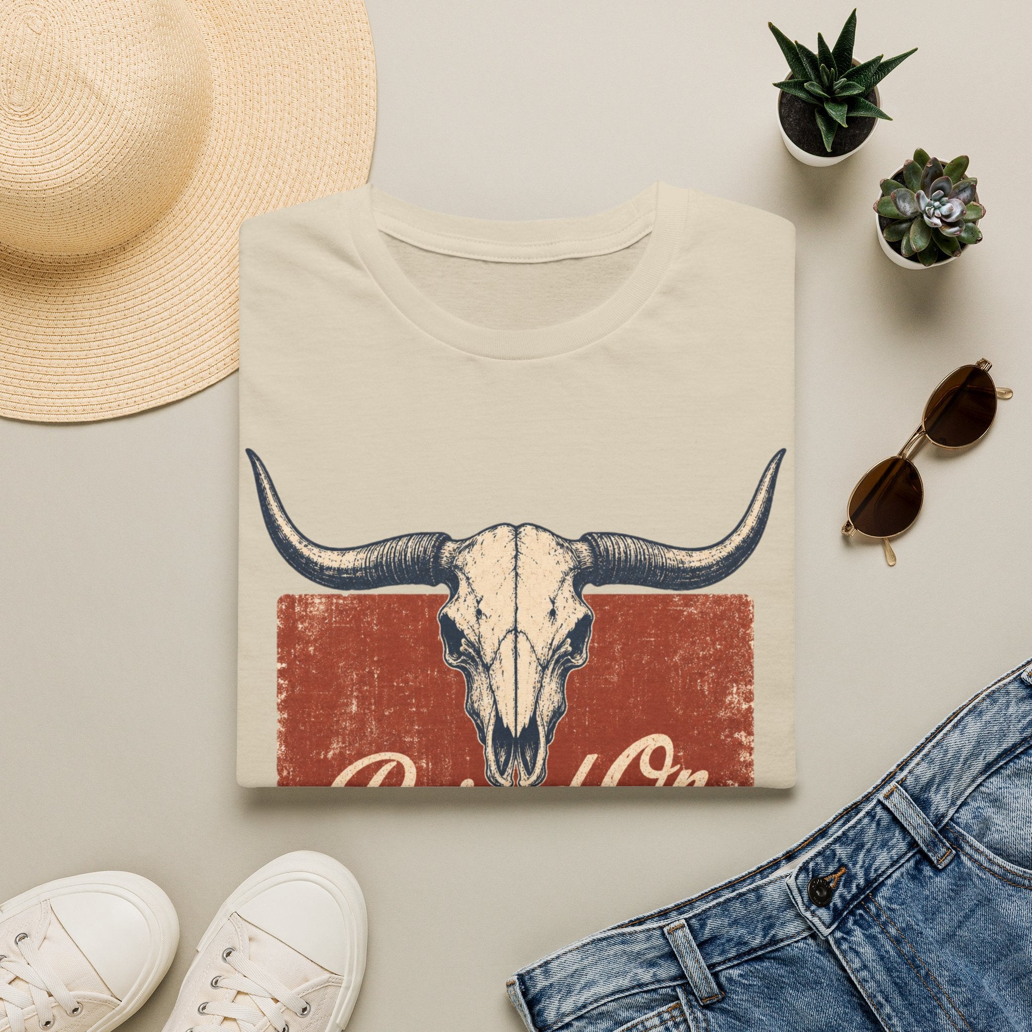 Raised On SOS Country T‑Shirt — Vintage Steer Skull Western Tee