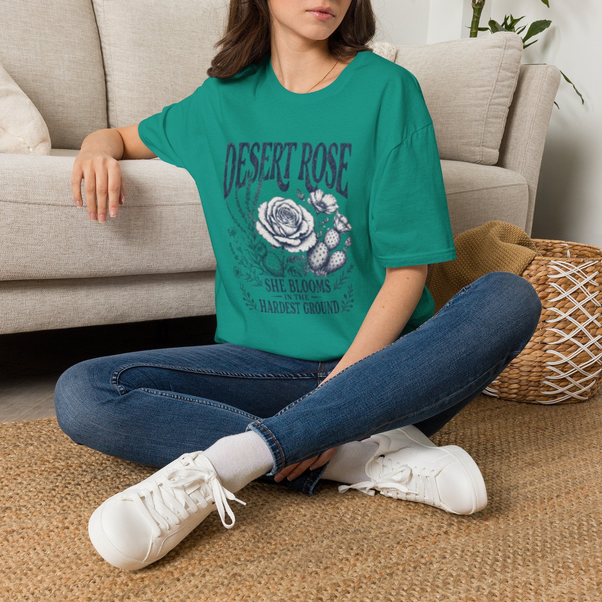 Desert Rose T-Shirt — "She Blooms in the Hardest Ground" Floral Graphic Tee
