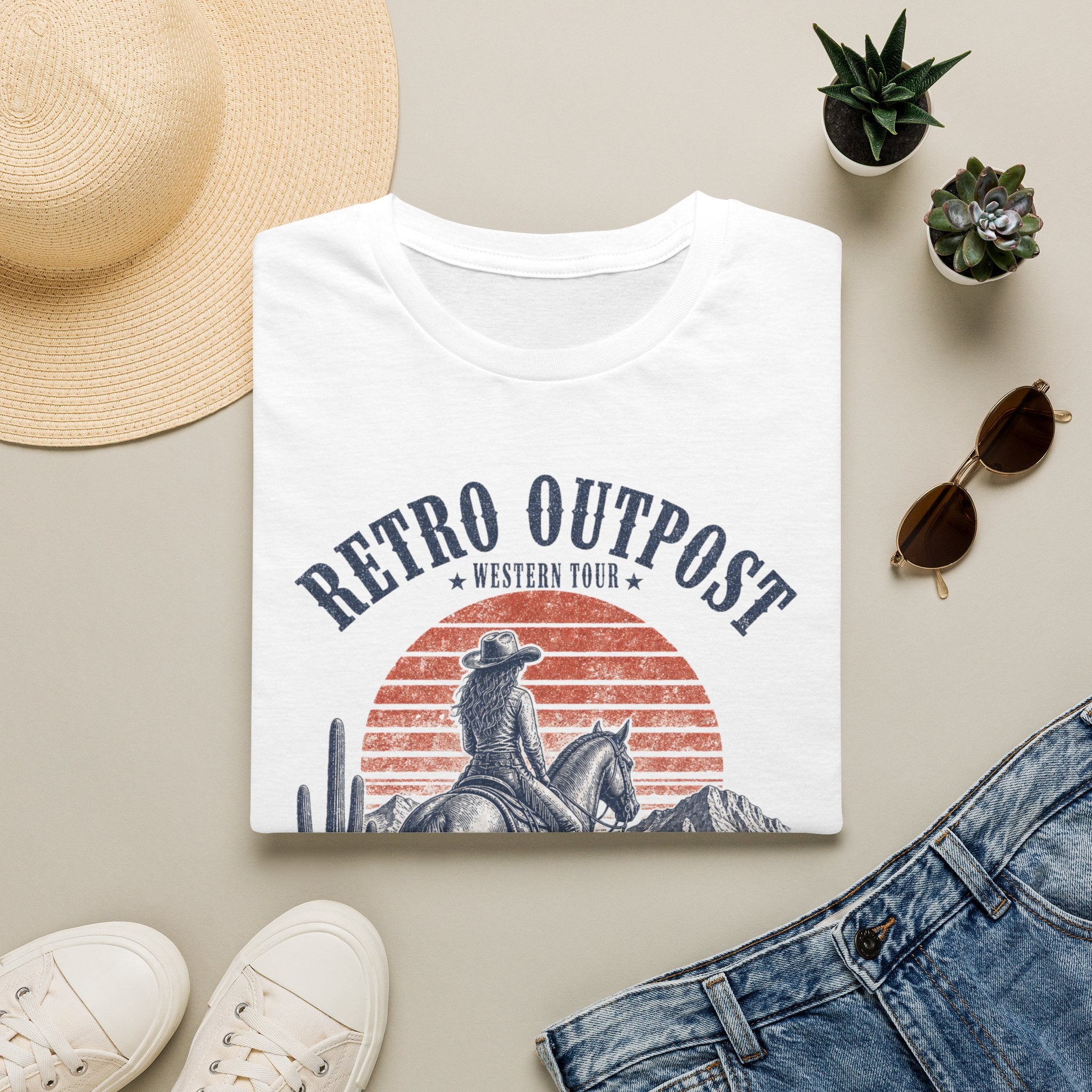 Retro Outpost Western T-Shirt — Cowboy Desert Sunset Graphic