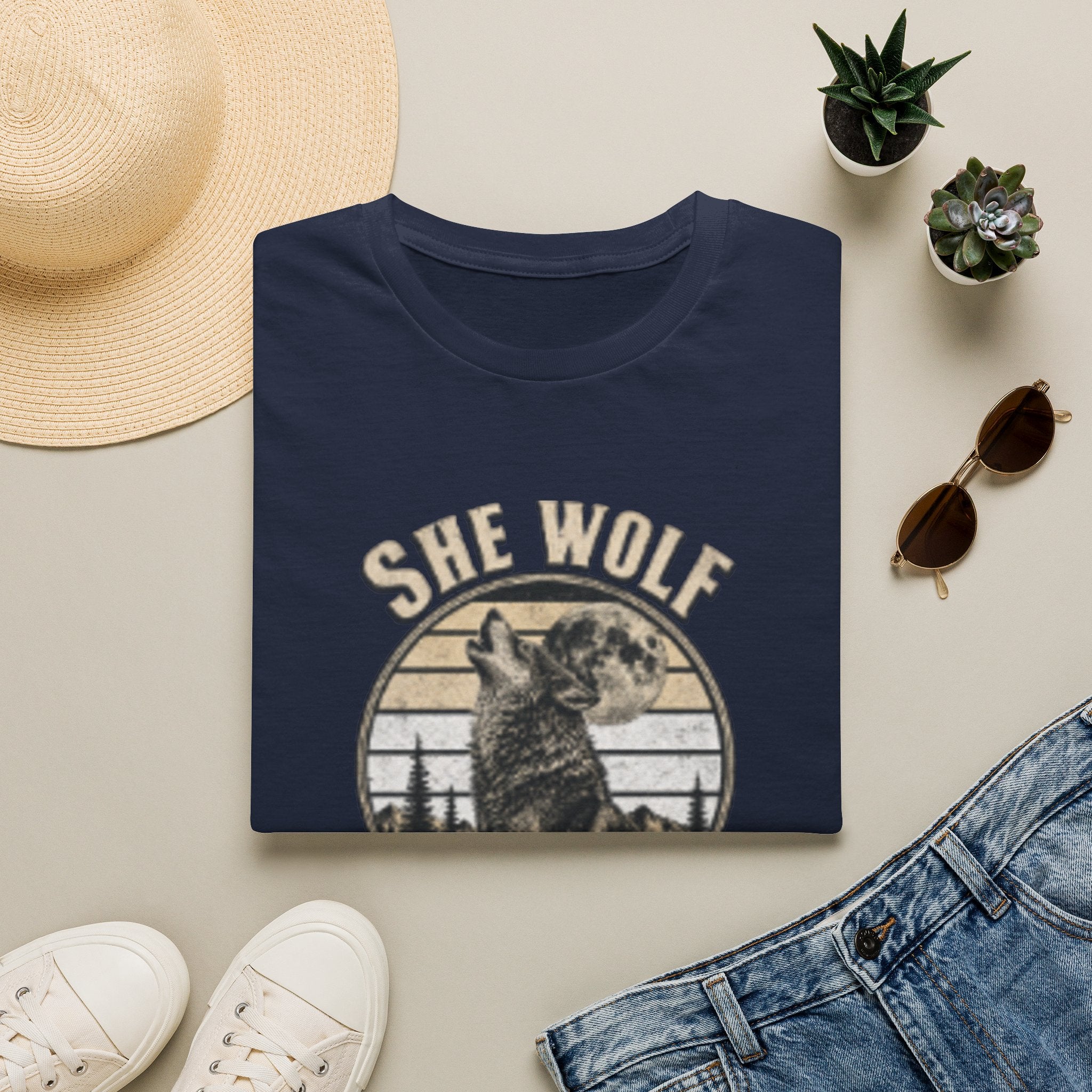 She Wolf T-Shirt — Retro Howling Wolf Moon Graphic