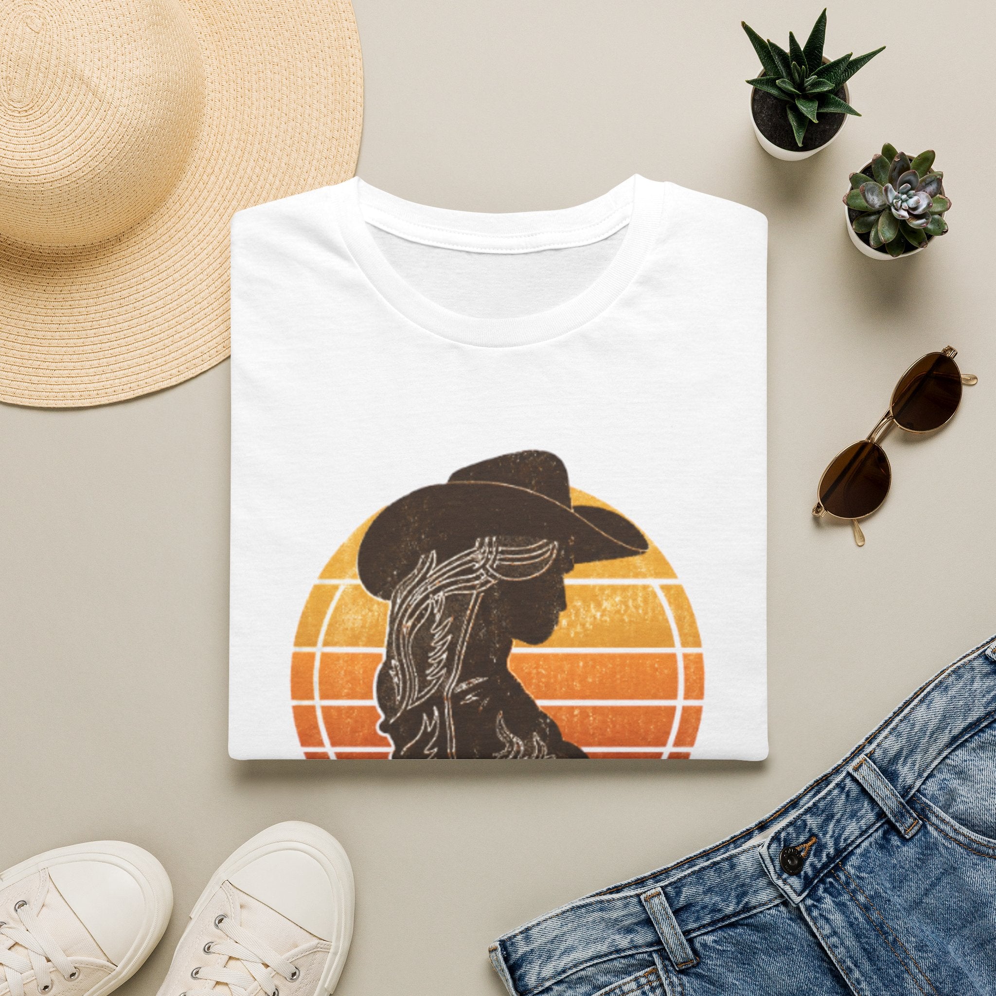 Cowgirl Silhouette T-Shirt — Retro Sunset Western Graphic Tee