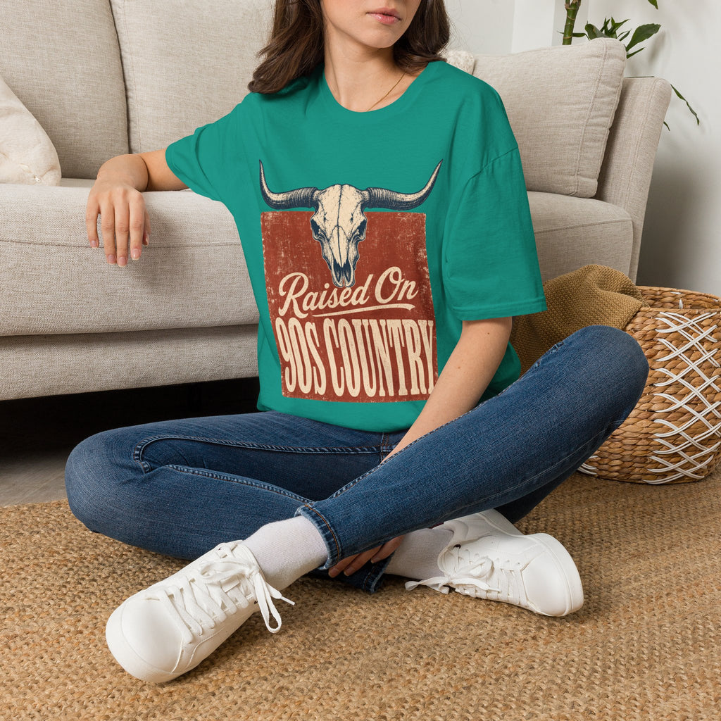 Raised On SOS Country T‑Shirt — Vintage Steer Skull Western Tee
