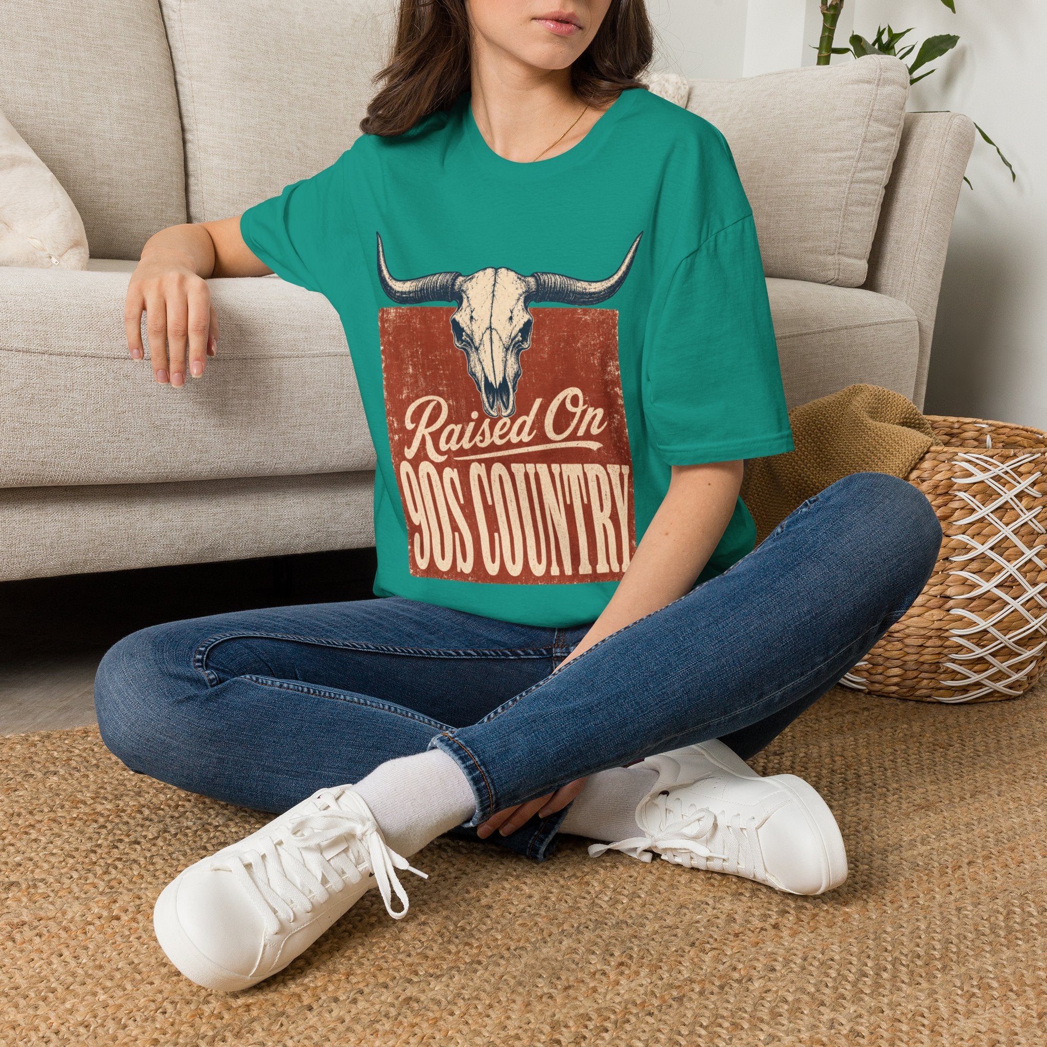 Raised On SOS Country T‑Shirt — Vintage Steer Skull Western Tee