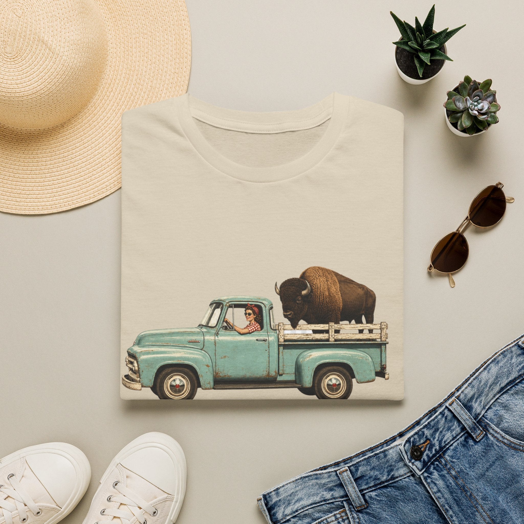 Vintage Truck & Buffalo T-Shirt — Retro Western Road Trip Tee