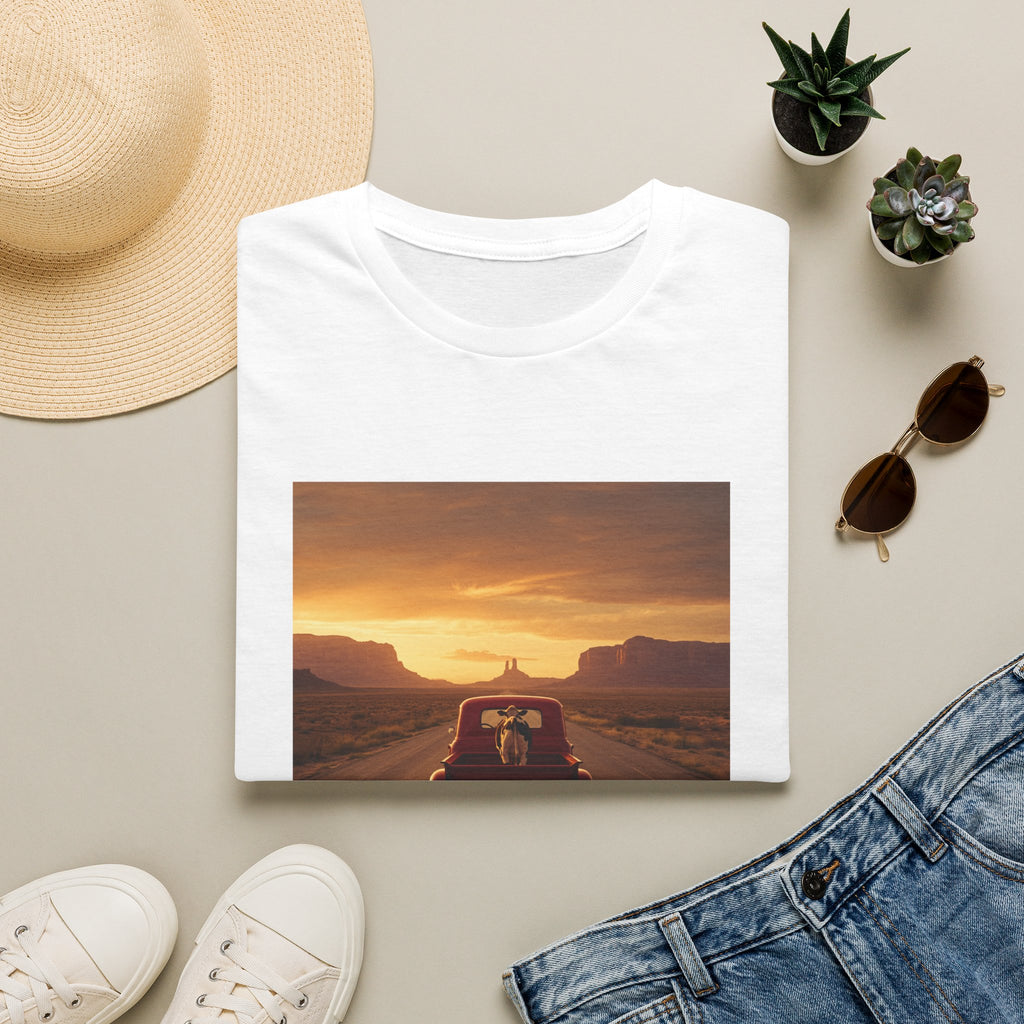 Sunset Road Trip T-Shirt — Retro Car Highway Scenic Tee
