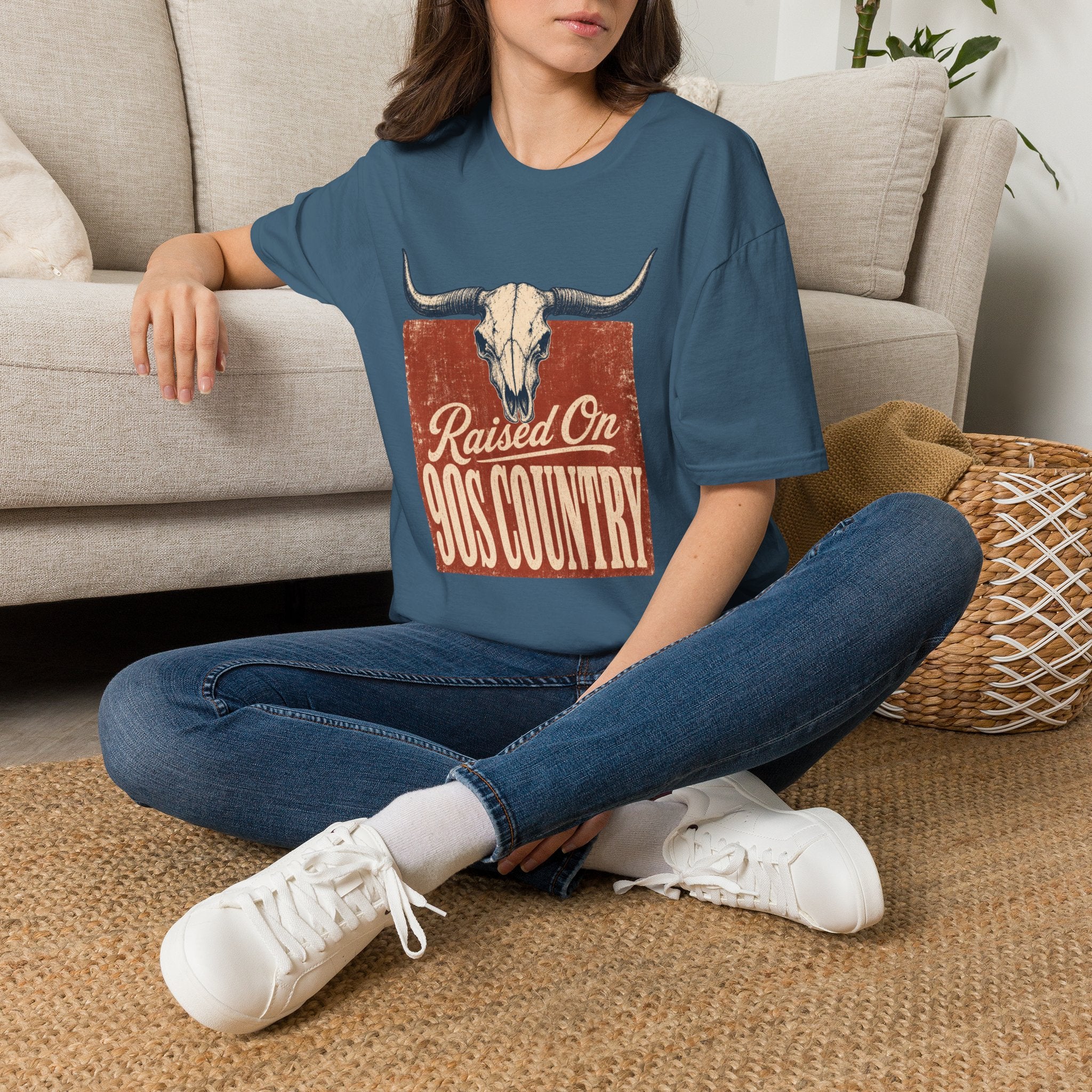 Raised On God’s Country T-Shirt — Western Longhorn Skull Tee
