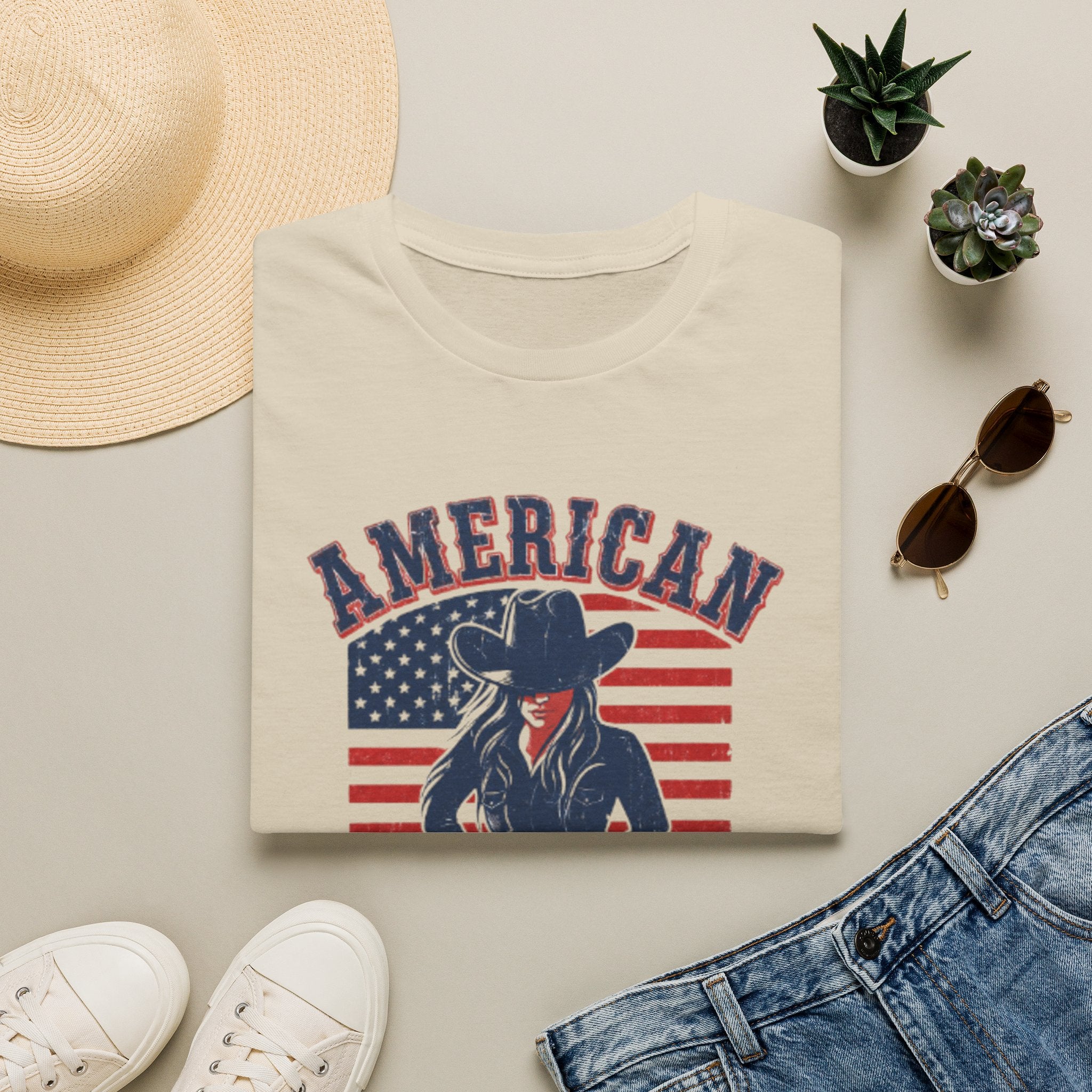 American Cowgirl T-Shirt — Vintage Flag Western Tee