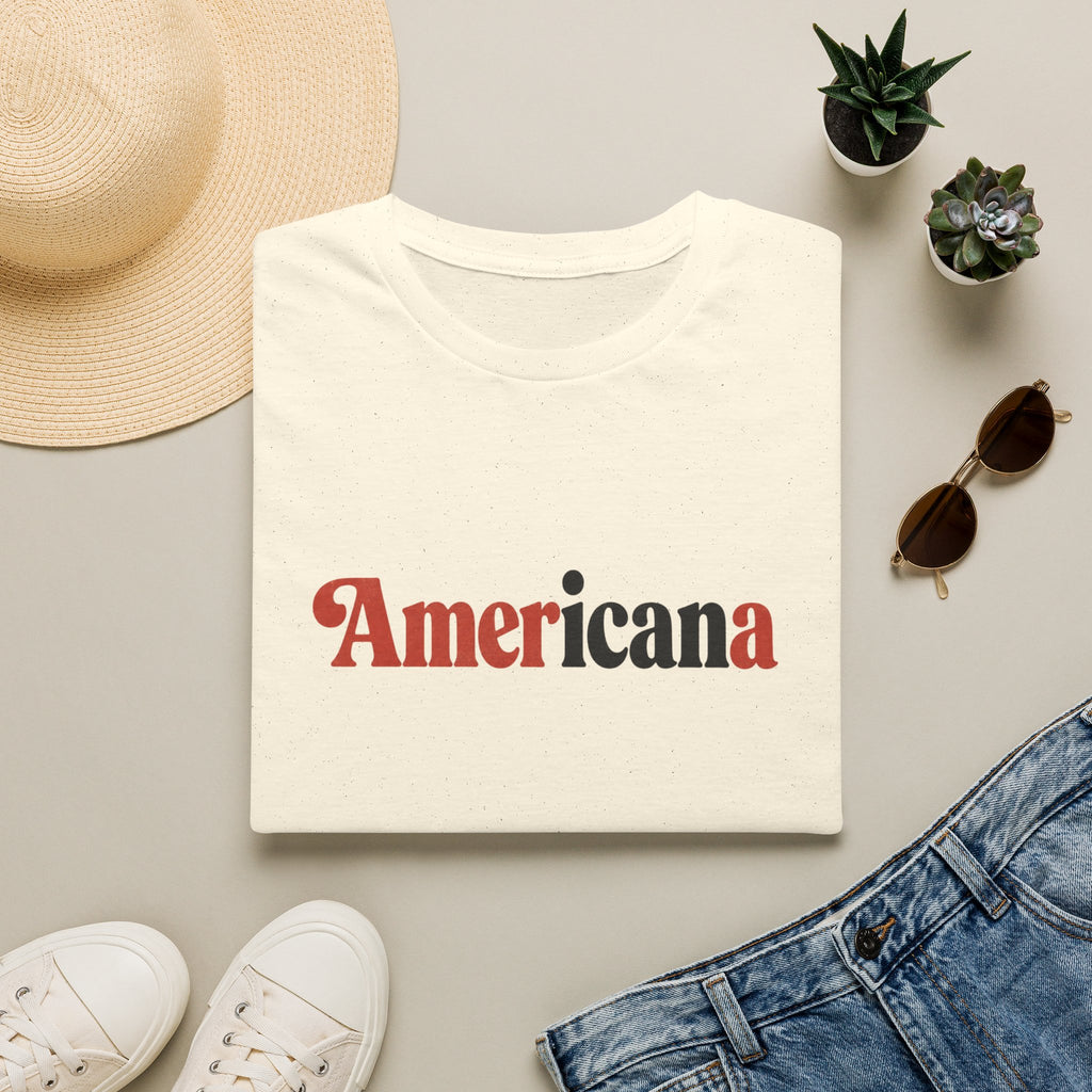 Americana Graphic T-Shirt — Retro Red & Black Text Tee