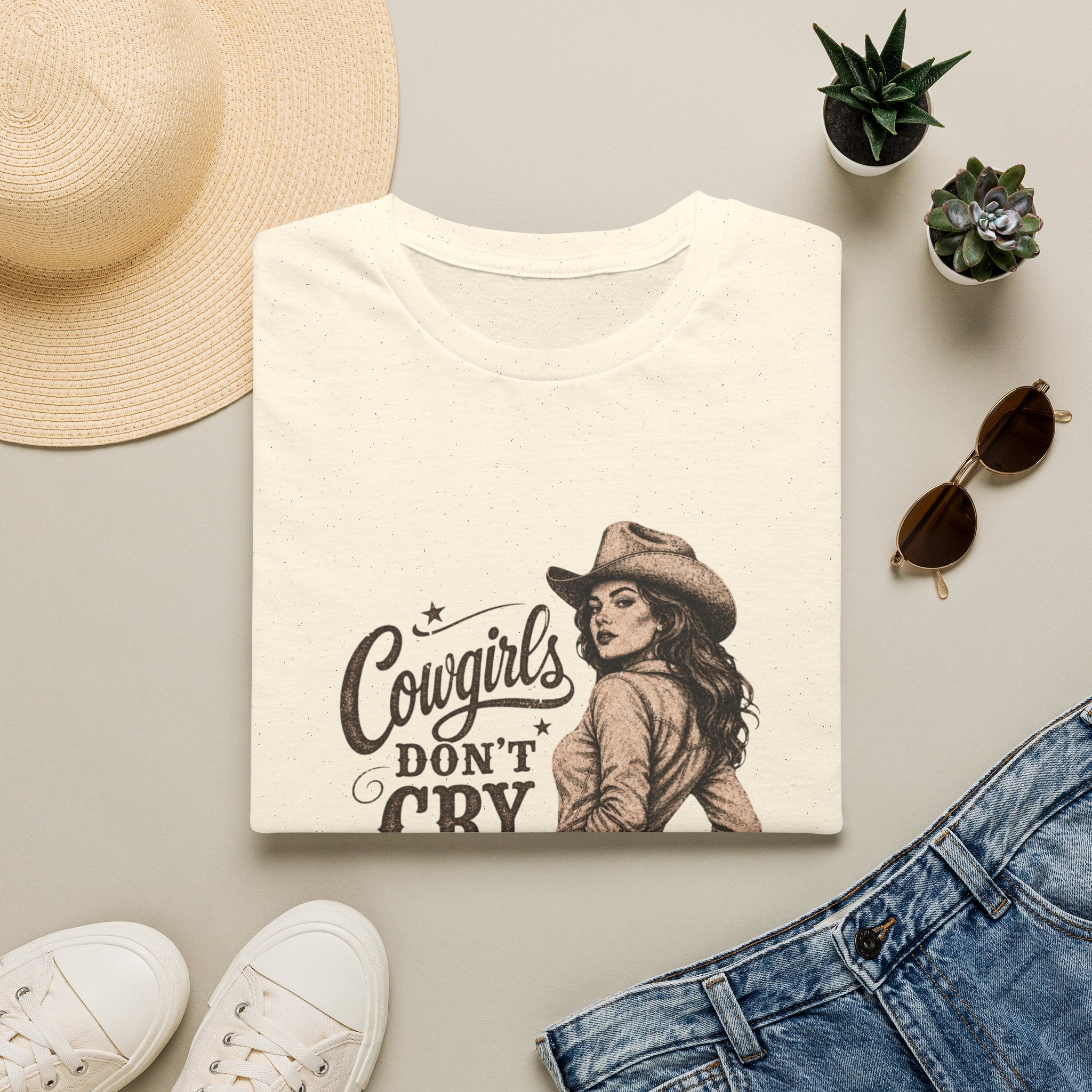 Cowgirls Don’t Cry Graphic Tee — Retro Western Cowgirl Shirt