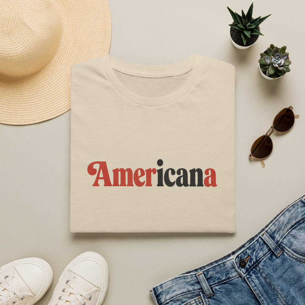 Americana Graphic T-Shirt — Retro Red & Black Text Tee