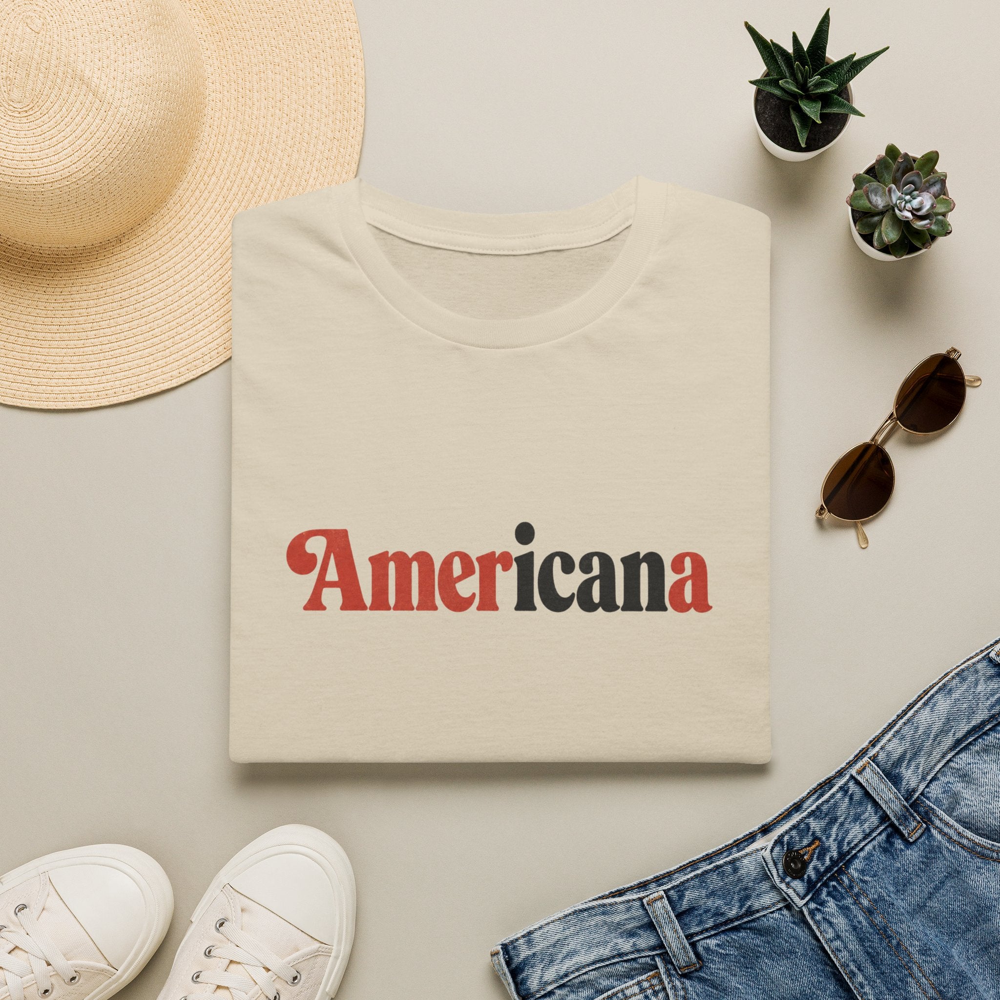 Americana Graphic T-Shirt — Retro Red & Black Text Tee