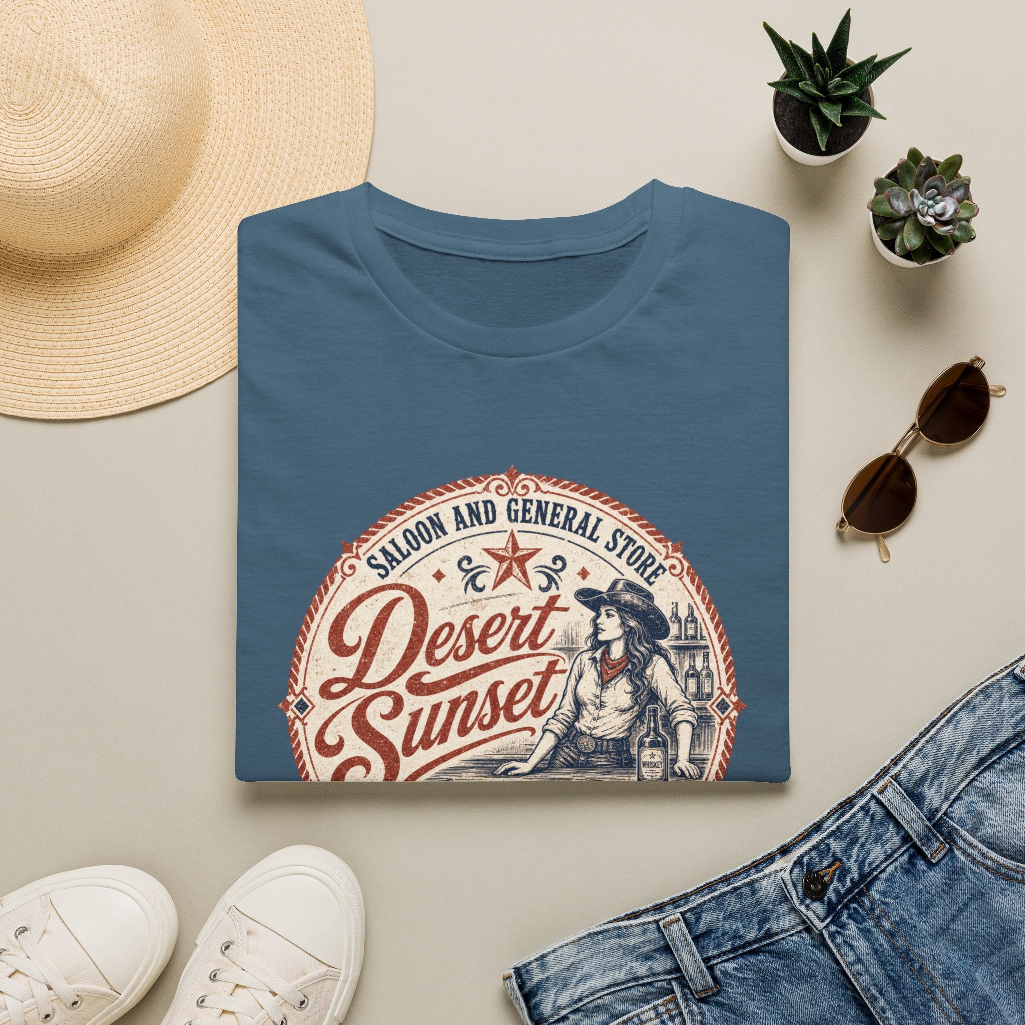Desert Sunset Saloon T-Shirt — Vintage Western Cowgirl Graphic Tee