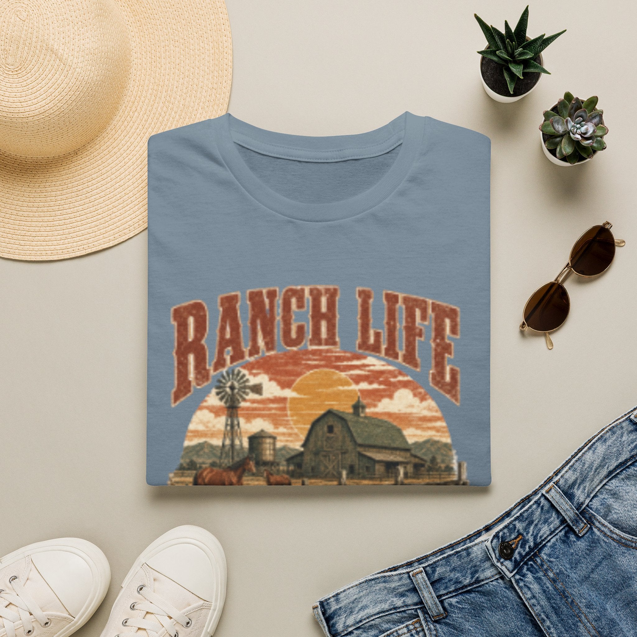 Ranch Life T-Shirt — 'Born This Way' Vintage Farm Sunset Tee