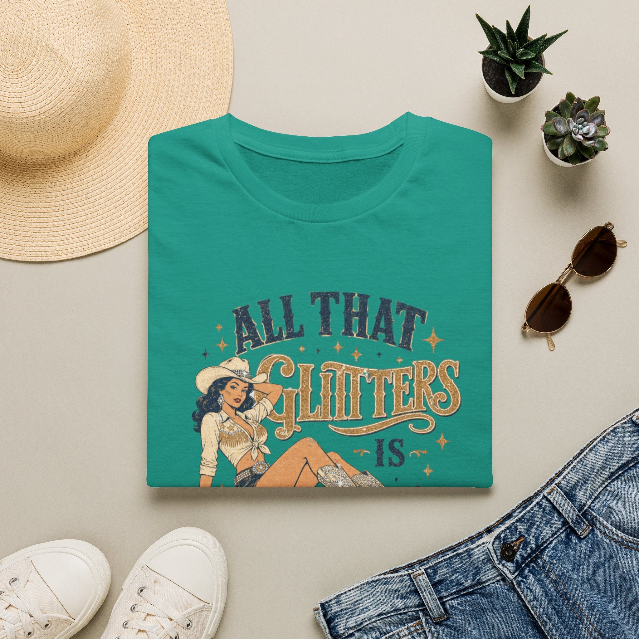 All That Glitters Is Cowgirl T-Shirt — Vintage Western Cowgirl Graphic Tee