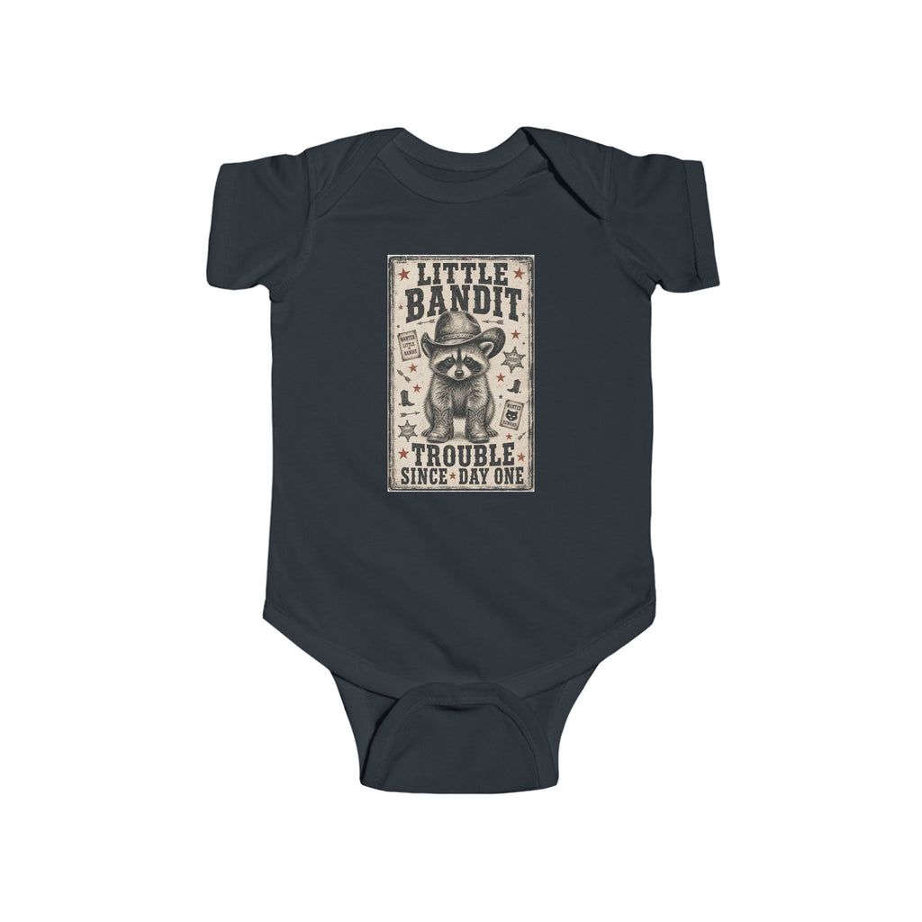 Little Bandit Infant Bodysuit – 'Trouble Since Day One' Raccoon Baby Onesie