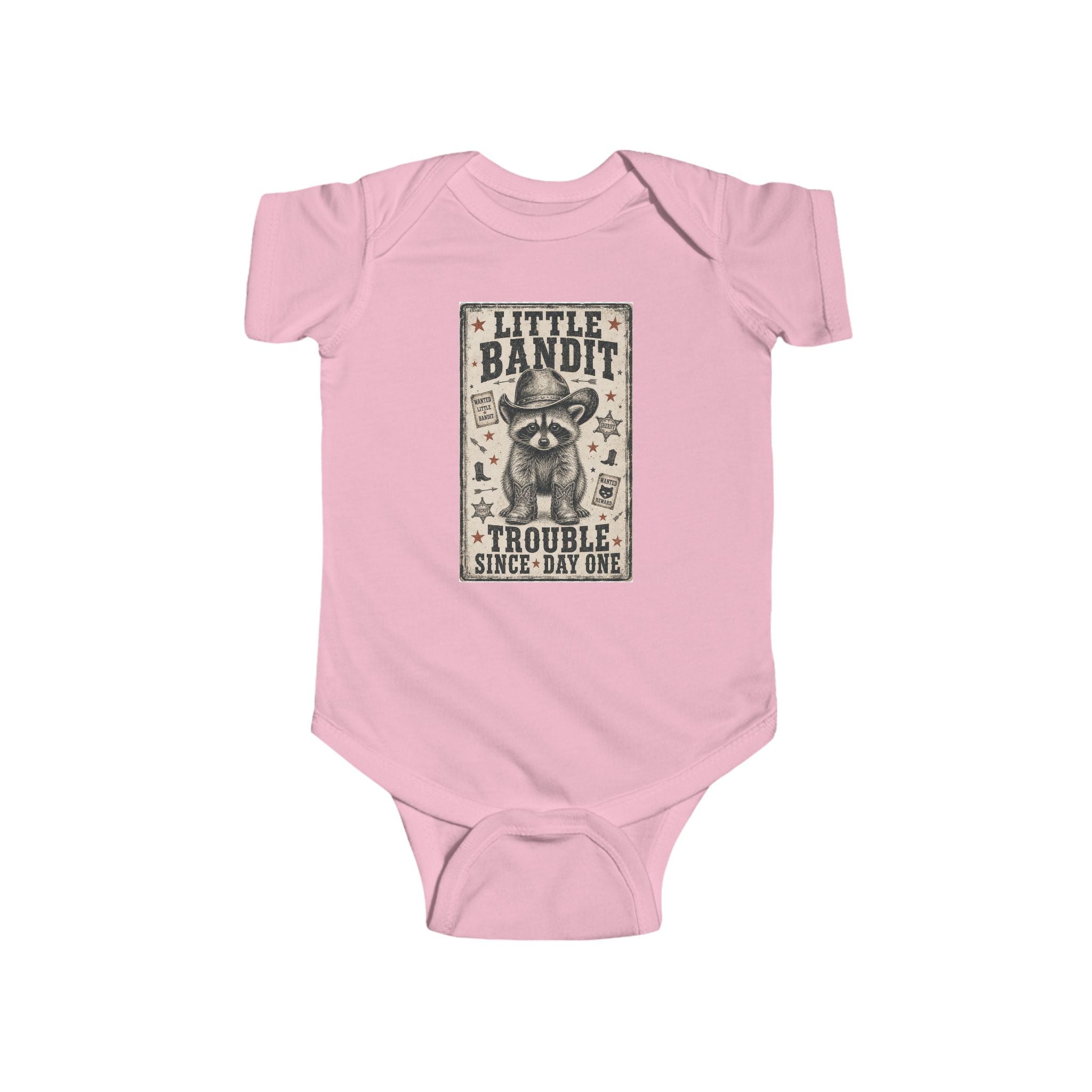 Little Bandit Infant Bodysuit – 'Trouble Since Day One' Raccoon Baby Onesie