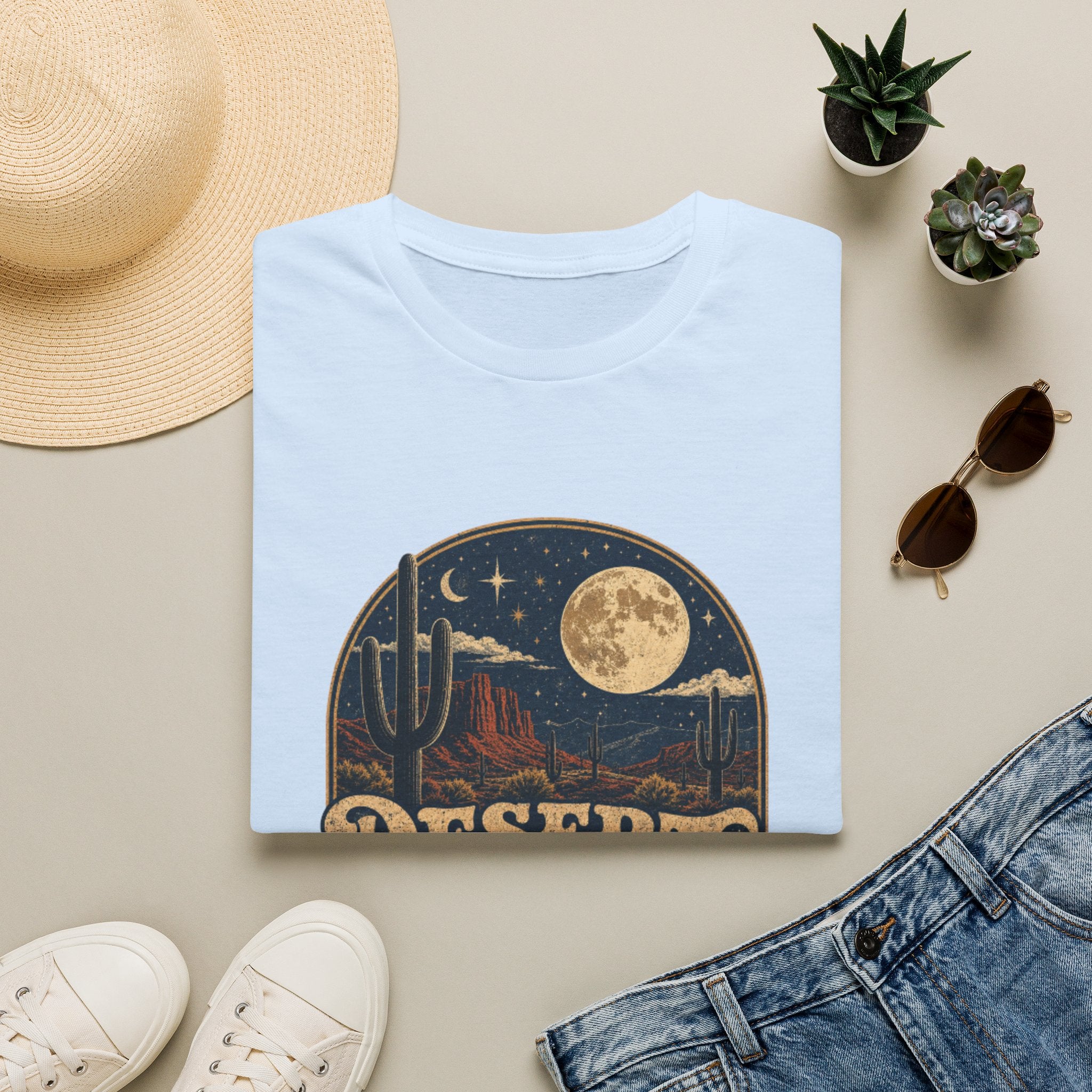 Desert Nights Graphic T-Shirt — “Desert Nights & Lights” Retro Moonlit Cactus Tee