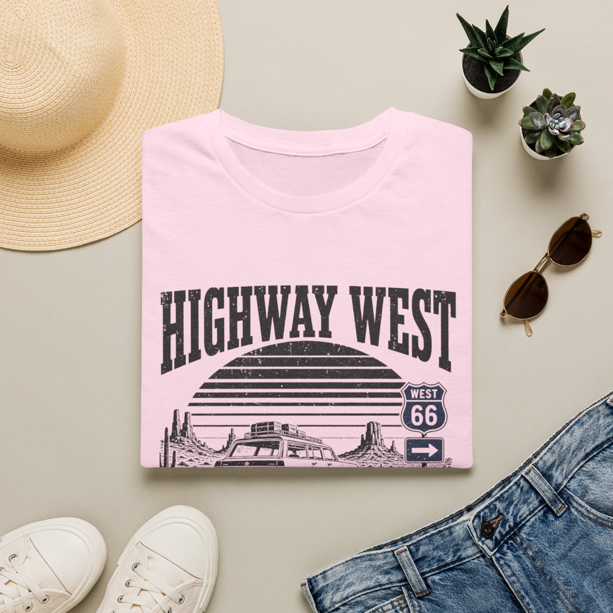 Highway West T-Shirt — 'Miles of Nowhere' Vintage Route 66 Road Trip Tee