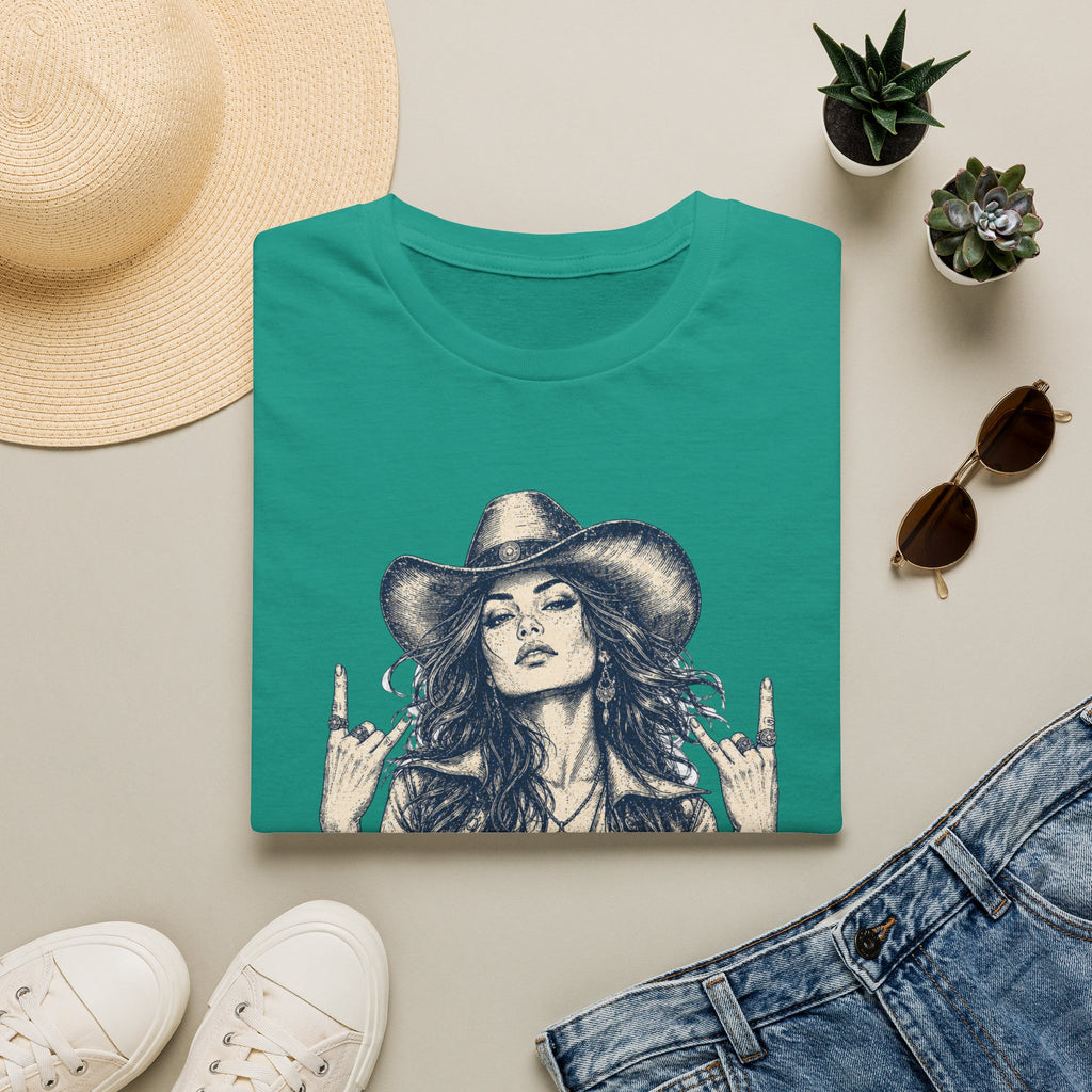Cowgirl Rock Graphic Tee — Retro Rebel Woman Illustration