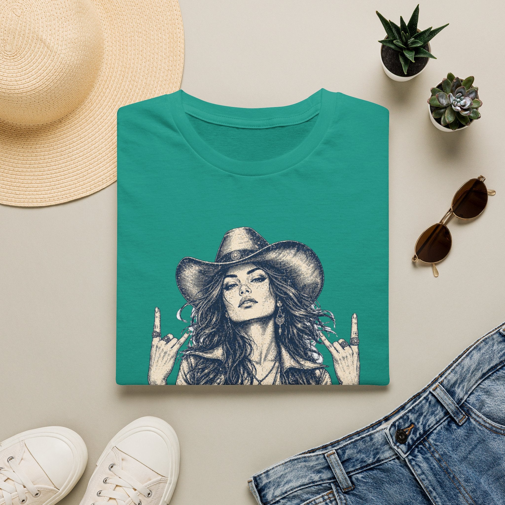 Cowgirl Rock Graphic Tee — Retro Rebel Woman Illustration