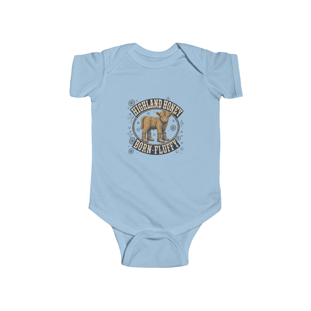 Infant Bodysuit – 'YeeHaw in Training' Western Baby Romper with Highland Heifer Graphic