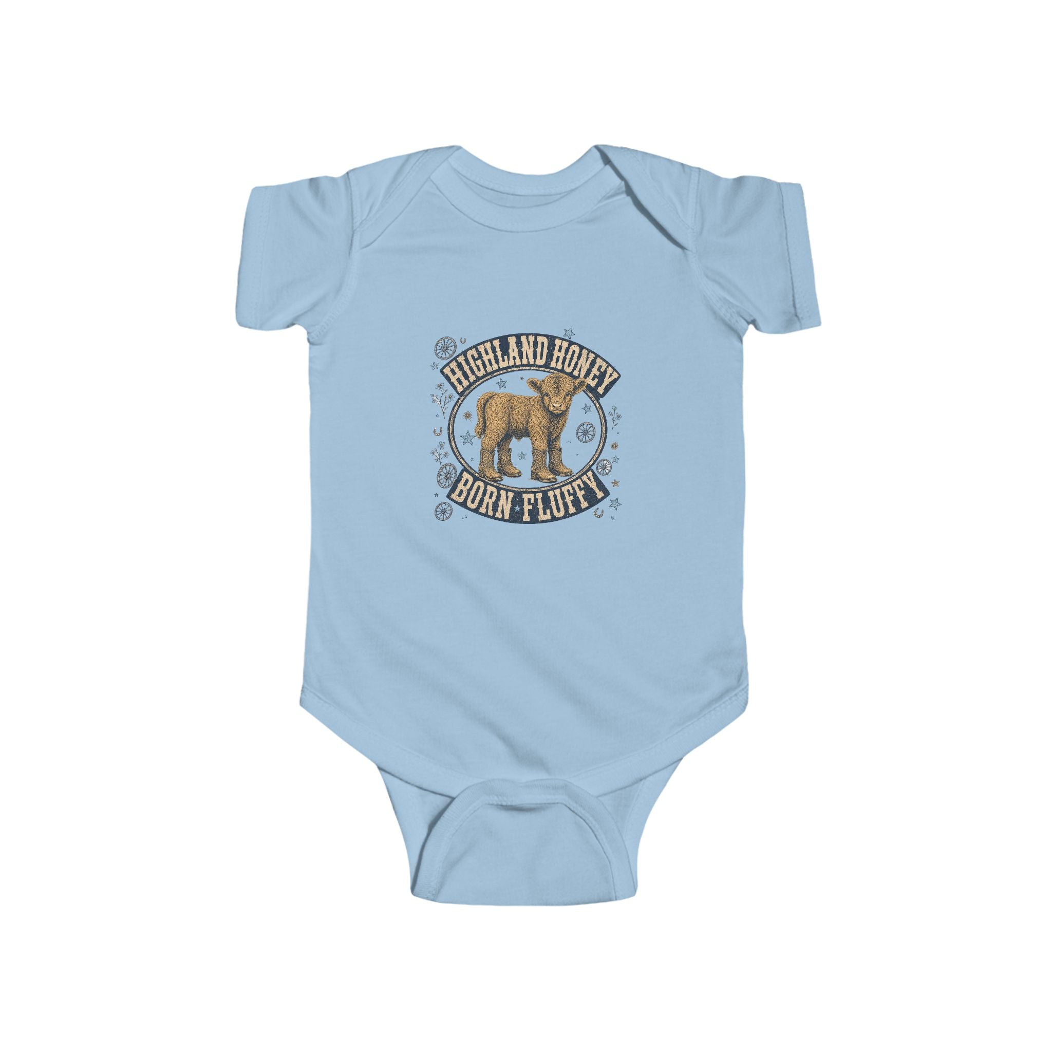 Infant Bodysuit – 'YeeHaw in Training' Western Baby Romper with Highland Heifer Graphic