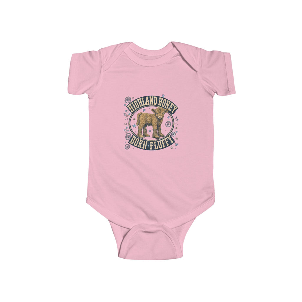 Infant Bodysuit – 'YeeHaw in Training' Western Baby Romper with Highland Heifer Graphic