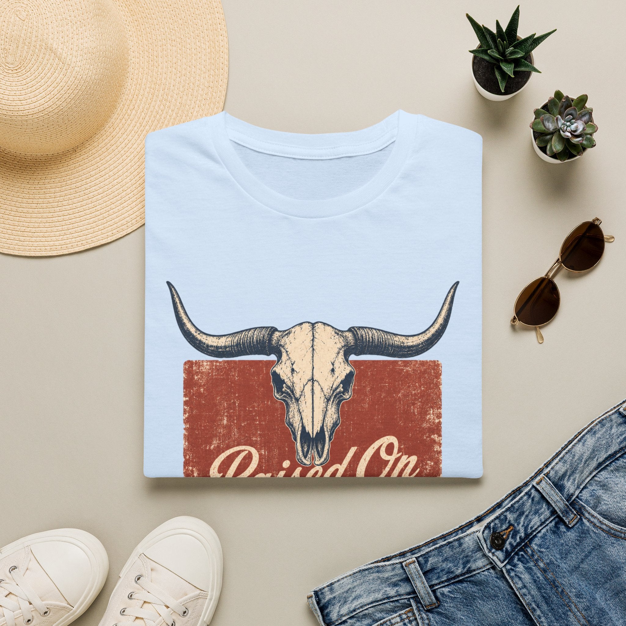 Raised On God’s Country T-Shirt — Western Longhorn Skull Tee