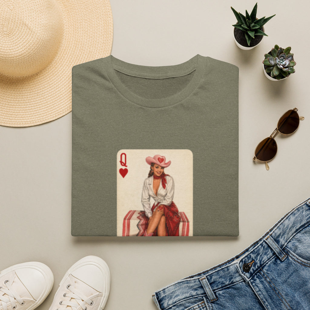 Queen of Hearts Cowboy T‑Shirt — Vintage Playing Card Western Graphic Tee