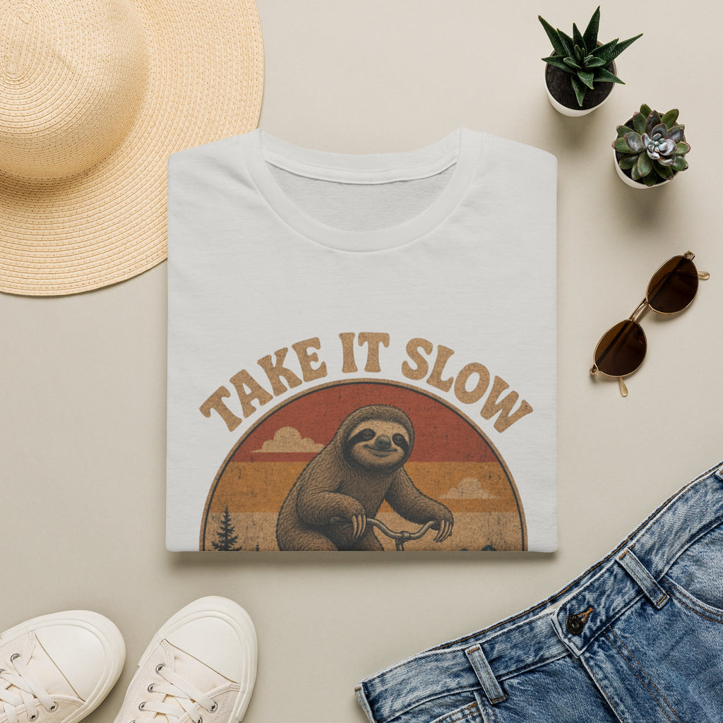 Take It Slow Sloth T-Shirt | Retro Sloth Bicycle Design
