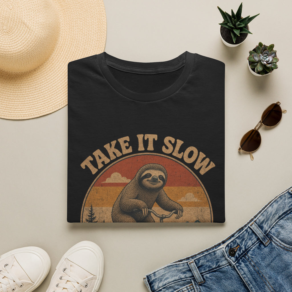 Take It Slow Sloth T-Shirt | Retro Sloth Bicycle Design