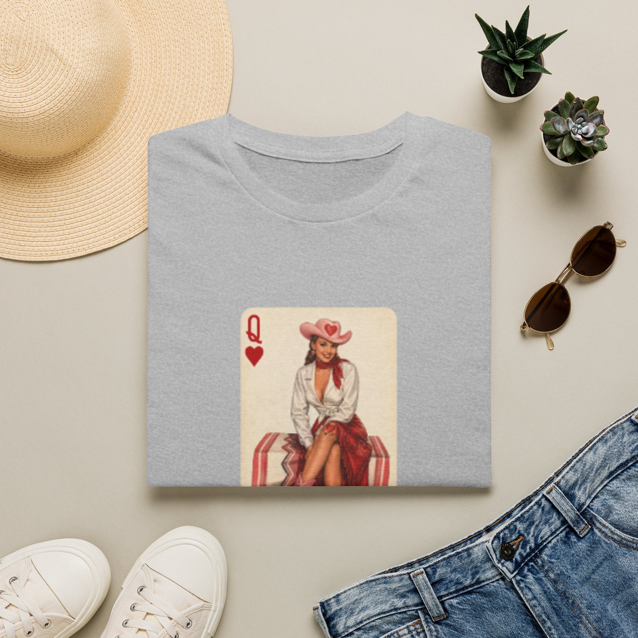 Queen of Hearts Cowboy T‑Shirt — Vintage Playing Card Western Graphic Tee