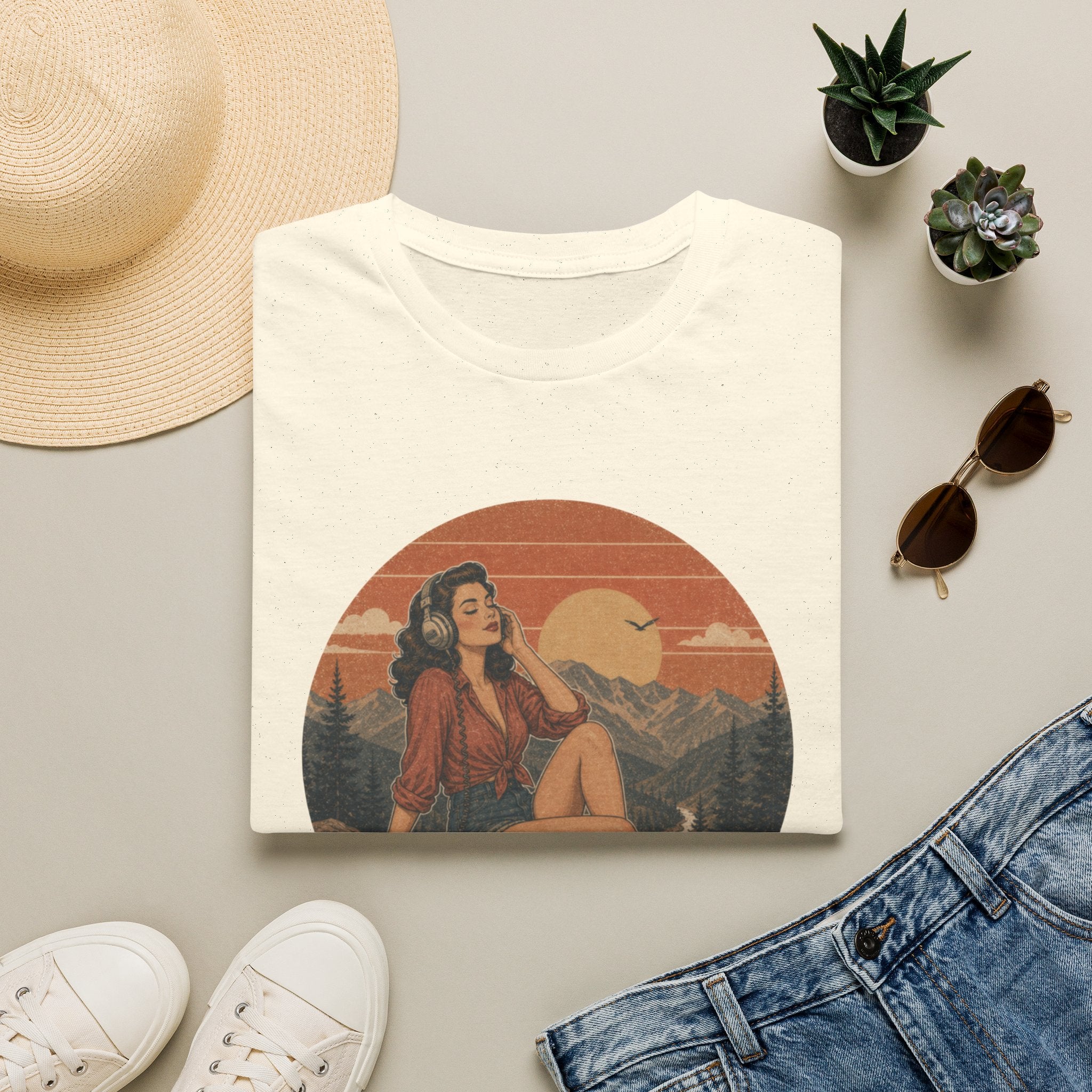 Retro Pin-Up 'Lost in Music' T-Shirt — Vintage Sunset Music Tee