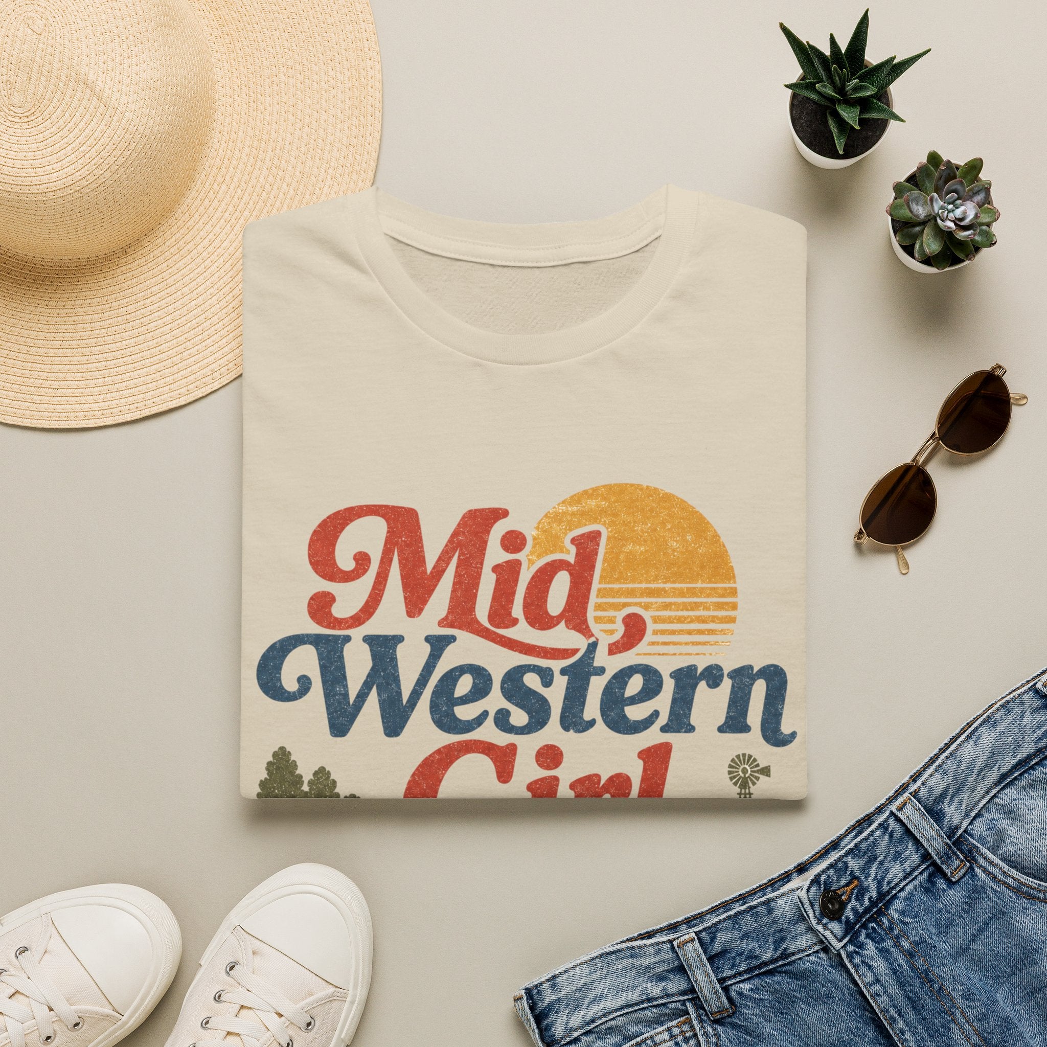 Midwestern Girl T‑Shirt — Retro Sunset Midwest Pride Tee